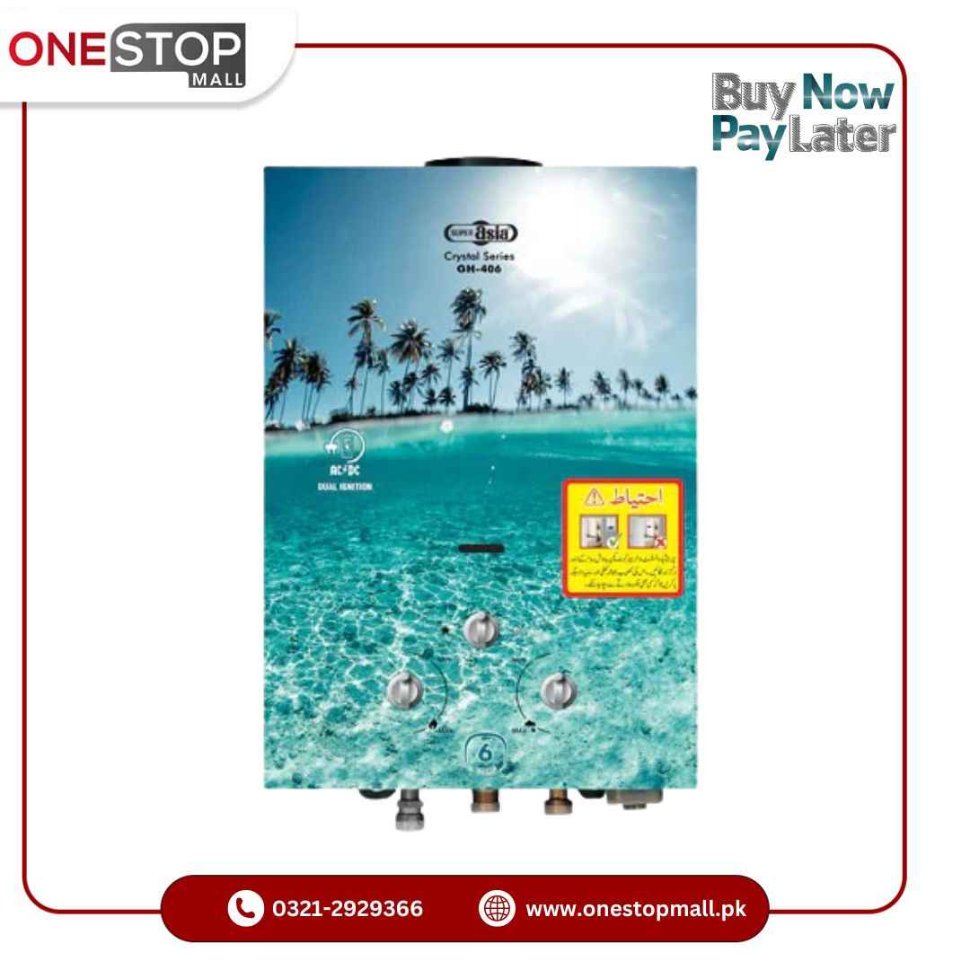 Super Asia Instant Gas Geyser 6 Liter GH-406Di LPG Flame failure safety device 1 Year Brand Warranty