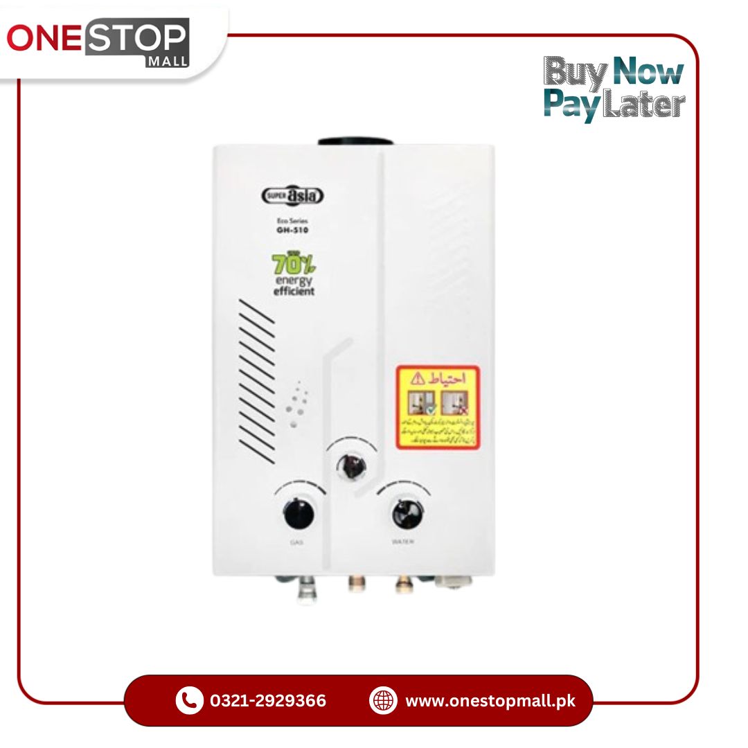 Super Asia Instant Geyser LPG Gas GH-510 New Model 10 Litre 3 Knobs For Tempreture & Weather Control LPG Gas Use Only Brand Warranty - Onestopmall.pk
