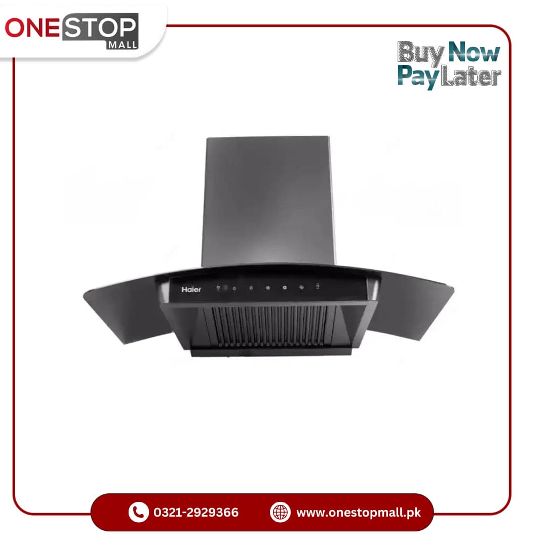 Haier Hood HCH-9022G Black 200 Watts Touch control Motion sensor Auto clean by heating Brand Warranty - Onestopmall.pk