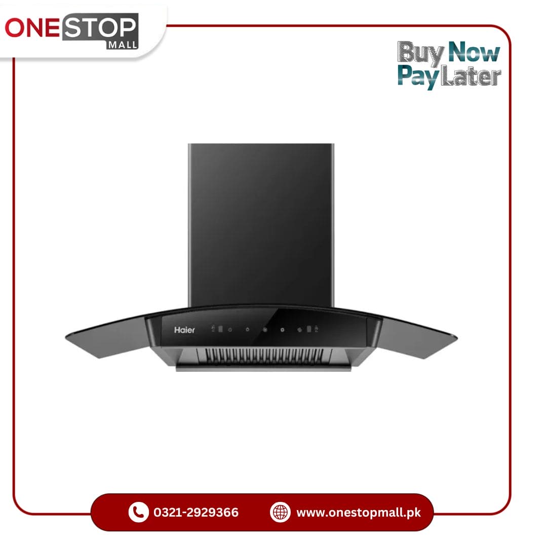 Haier Hood HCH-9021G Black 200 Watts Touch control Motion sensor Auto clean by heating Brand Warranty - Onestopmall.pk