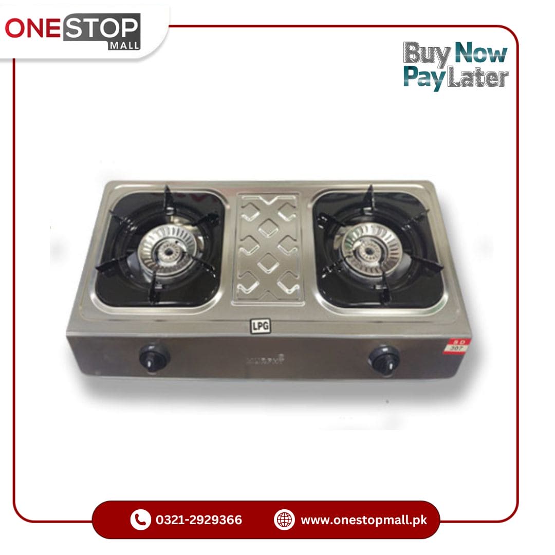 Murphy LPG Gas Stove SD-307 Stainless Steel Body Automatic Piezo Ignition Heavy 2 Burner - Onestopmall.pk