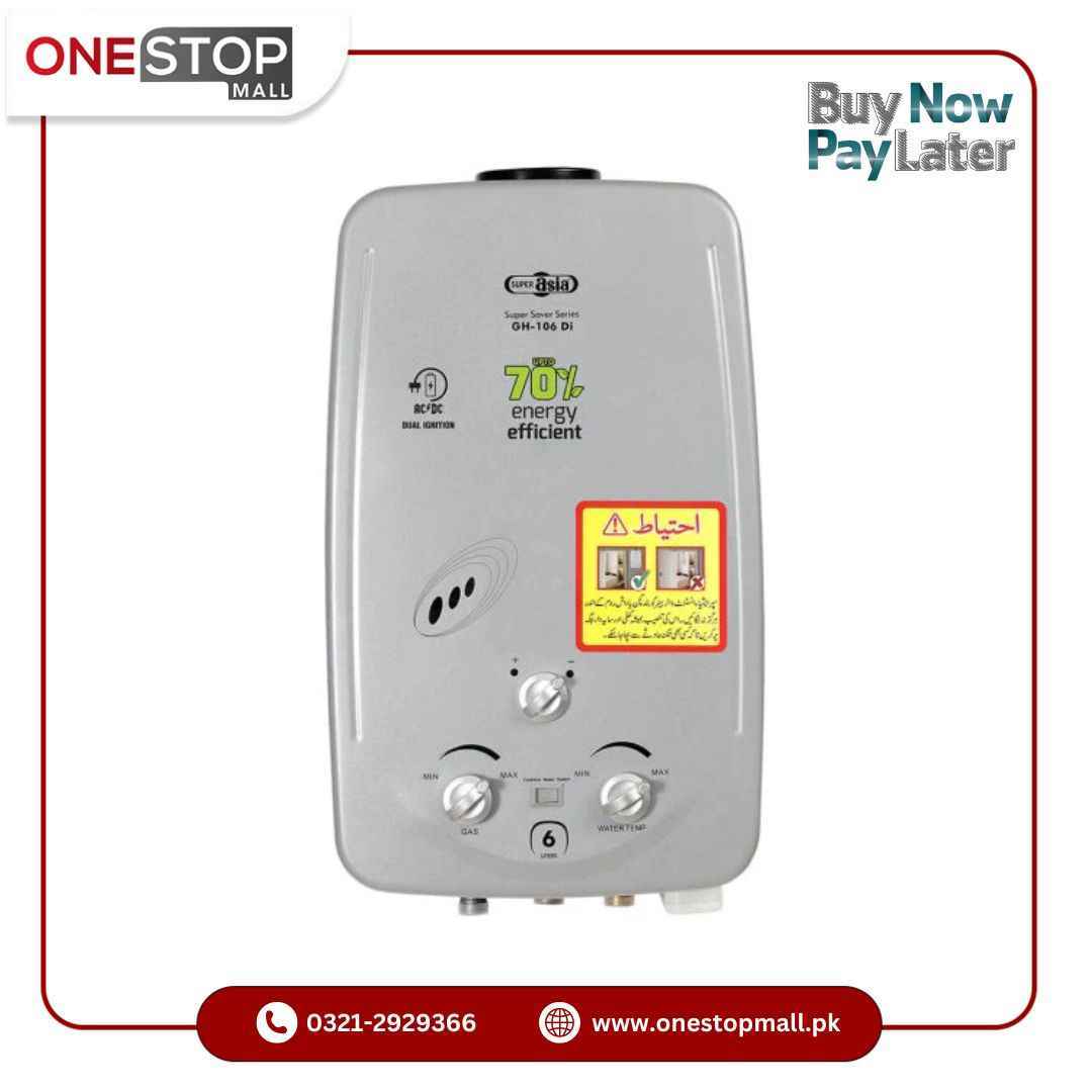 Super Asia Instant Water Heater GH 106 Capacity 6 LPG Geyser 1 Year Brand Warranty