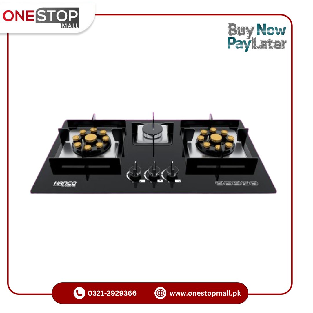 HANCO Hob ( Model 607 ) New Generation Brass Burner Gas Type NG/LPG Tempered Glass Black Auto Ignition Stove Latest Model - Onestopmall.pk