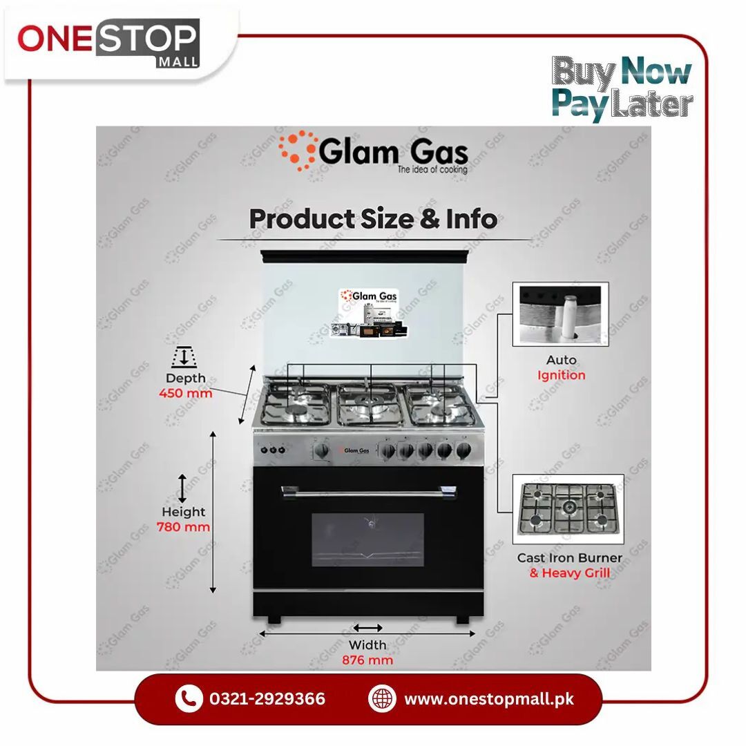 Glam Gas Cooking Range (Gas) Griller’S 34 Top Stainless Steel Auto Ignition System (Natural Gas & LPG) Brand Warranty - Onestopmall.pk