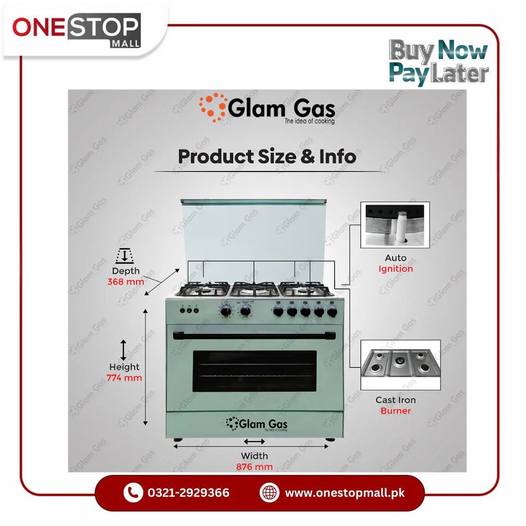 Glam Gas Cooking Range Chef 34 Green Style & Functionality Tempered Glass Auto Ignition (Natural Gas & LPG) Brand Warranty - Onestopmall.pk