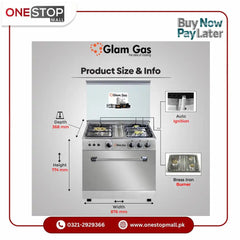 Glam Gas Cooking Range (Gas) BAKER’S 27 Full Stainless Steel Auto Ignition System" (Natural Gas & LPG) Brand Warranty - Onestopmall.pk