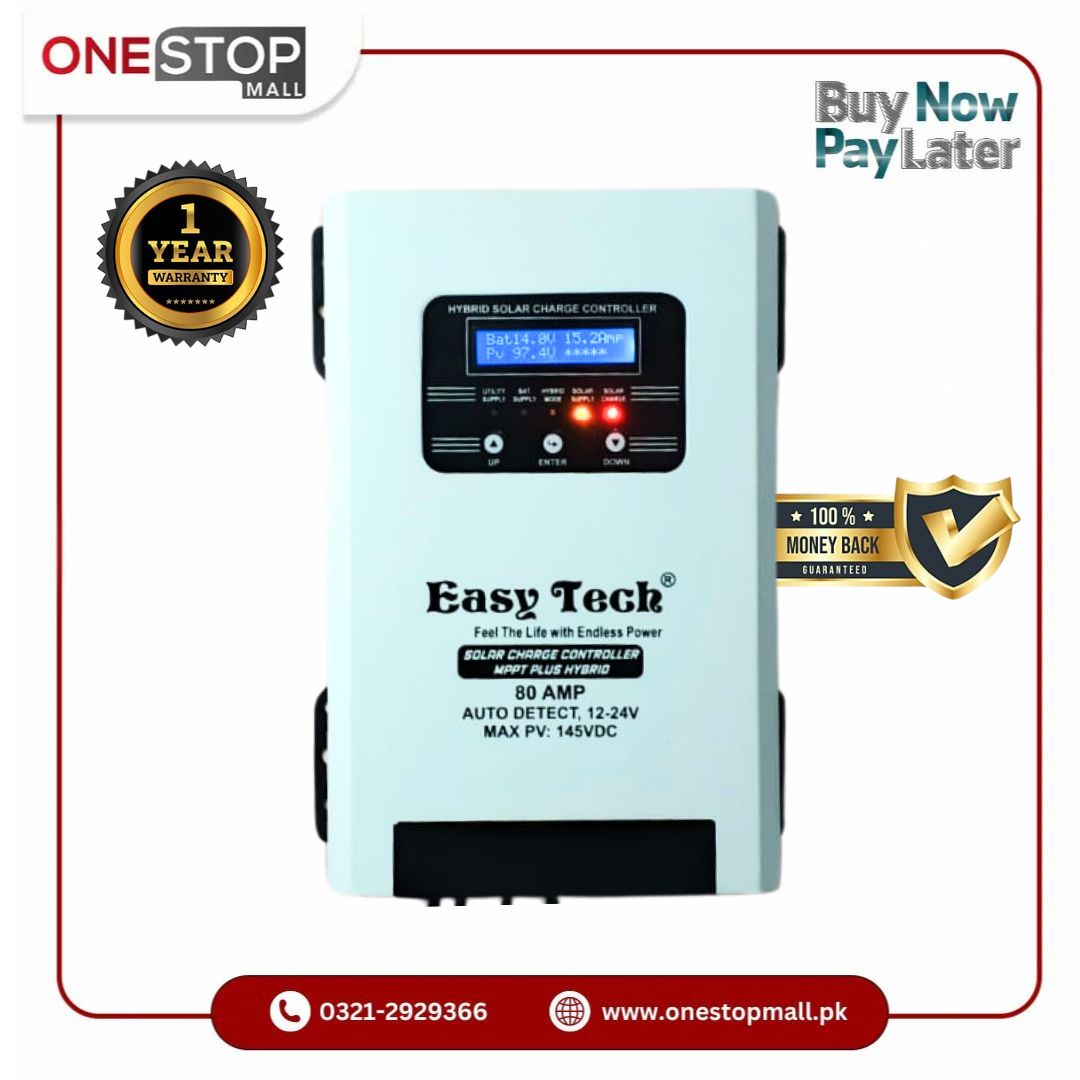 Easytech MPPT Solar Charger Controller 80 AMP Auto Detect 12-24V Maximum Power Point Tracking - Onestopmall.pk