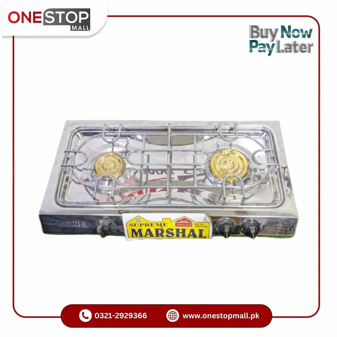 Marshal Gas Stove Cleaning Tray Easy Cooking 1 Heavy Duty Burner & 1 Medium Size Burner - Onestopmall.pk