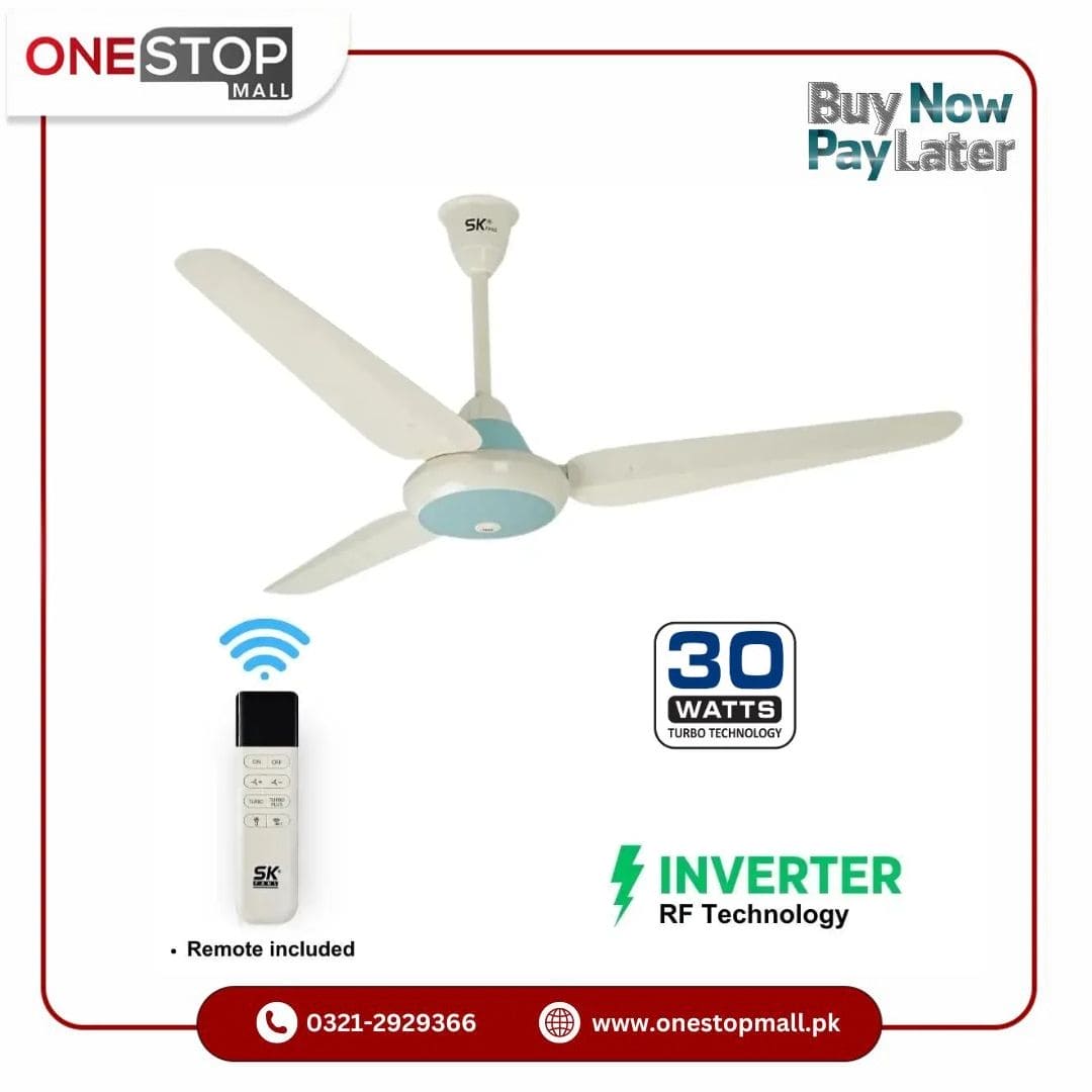 SK Inverter Ceiling Fan Super Deluxe Model Copper 56 Inch 30 Watts Brand Warranty - Onestopmall.pk