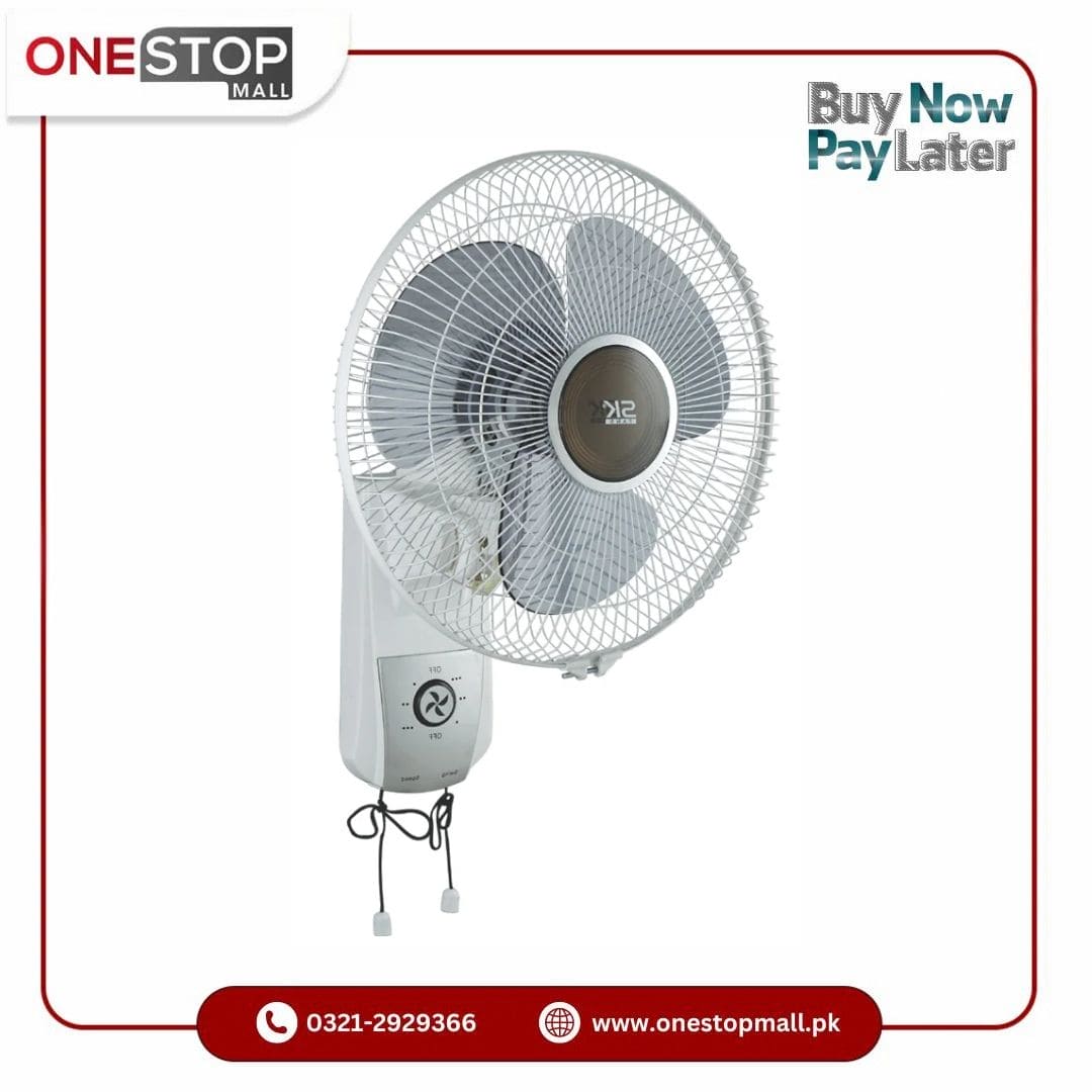 SK Bracket Fan 12" 100% Copper Wire Electric Steel Sheets Energy Efficient Brand Warranty - Onestopmall.pk