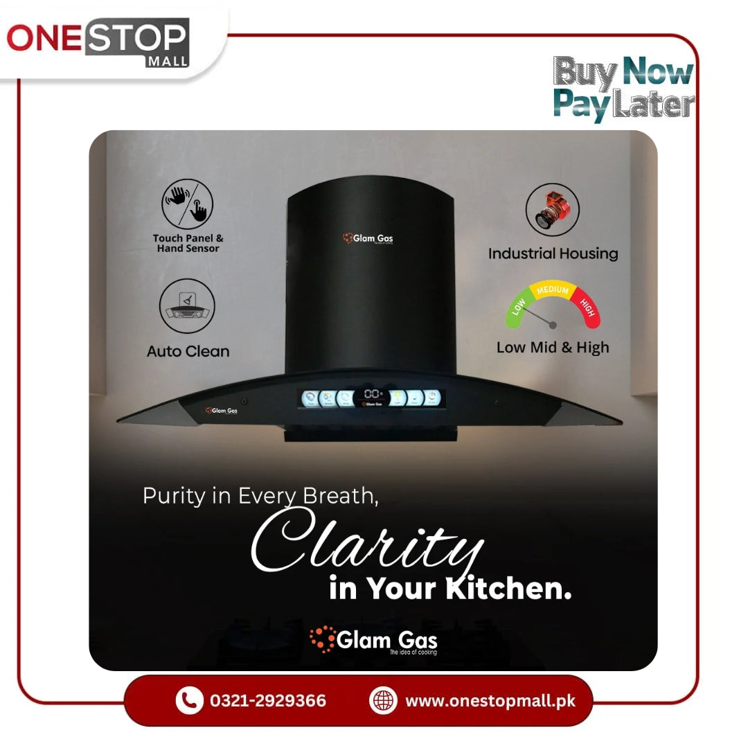 Glam Gas Kitchen Hood (70cm–90cm) (Model-G-12) Auto Clean Touch Panel Brand Warranty