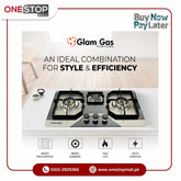 Glam Gas Built In Hob (Model GG-Flora B) 3 Burner Steel Pan Supports (Natural Gas & LPG) Easy To Clean Brand Warranty - Onestopmall.pk