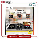 Glam Gas Built In Hob (Model-Galaxy 12) Auto Ignition System (Natural Gas & LPG) Brand Warranty - Onestopmall.pk