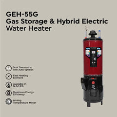 Cherry Storage Geyser Water Heater GEH-55 Gallon Hybrid Electric + Gas Auto Ignition