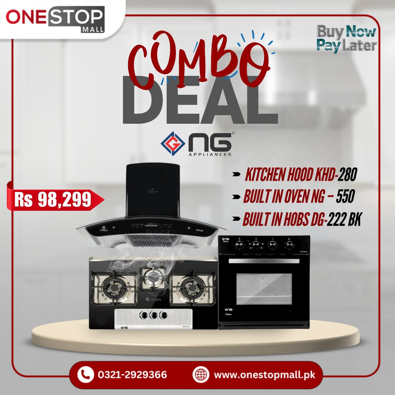 Combo Deal Discount Offer (Nasgas Kitchen Hood KHD-280 ) (Nasgas Oven NG-550) (Nasgas Hob DG-222BK) - Onestopmall.pk