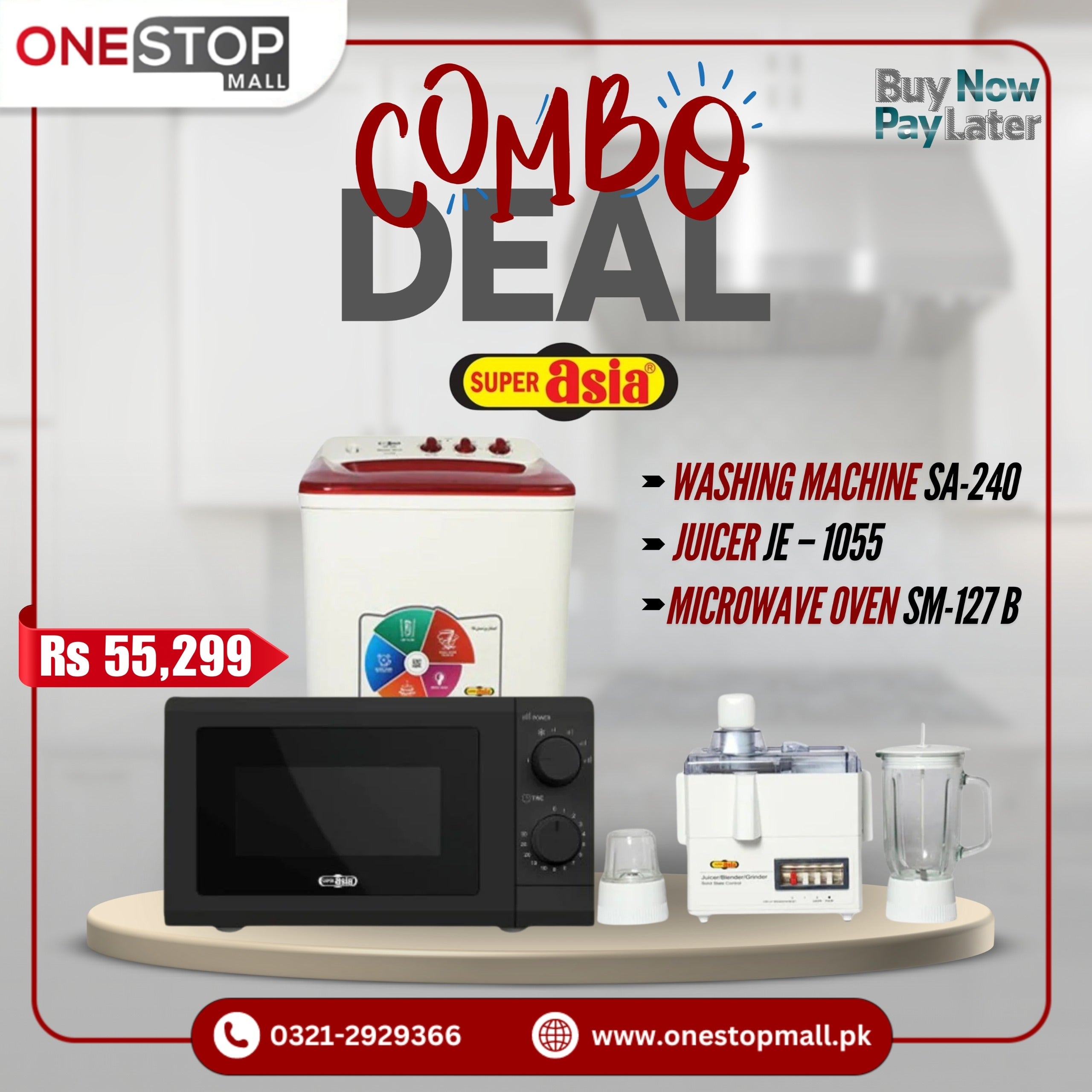 Combo Deal Discount Offer (Super Asia juicer JE – 1055) (Super Asia SA-240 SHOWER WASH CRYSTAL) (Super Asia Microwave Oven SM-127 B) - Onestopmall.pk