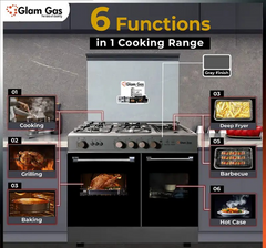 Glam Gas Cooking Range Glamour 34 Gray Tempered Glass Auto Ignition (Natural Gas & LPG) Brand Warranty - Onestopmall.pk