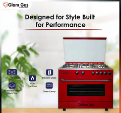 Glam Gas Cooking Range Chef 34 Red Tempered Glass Auto Ignition (Natural Gas & LPG) Brand Warranty - Onestopmall.pk