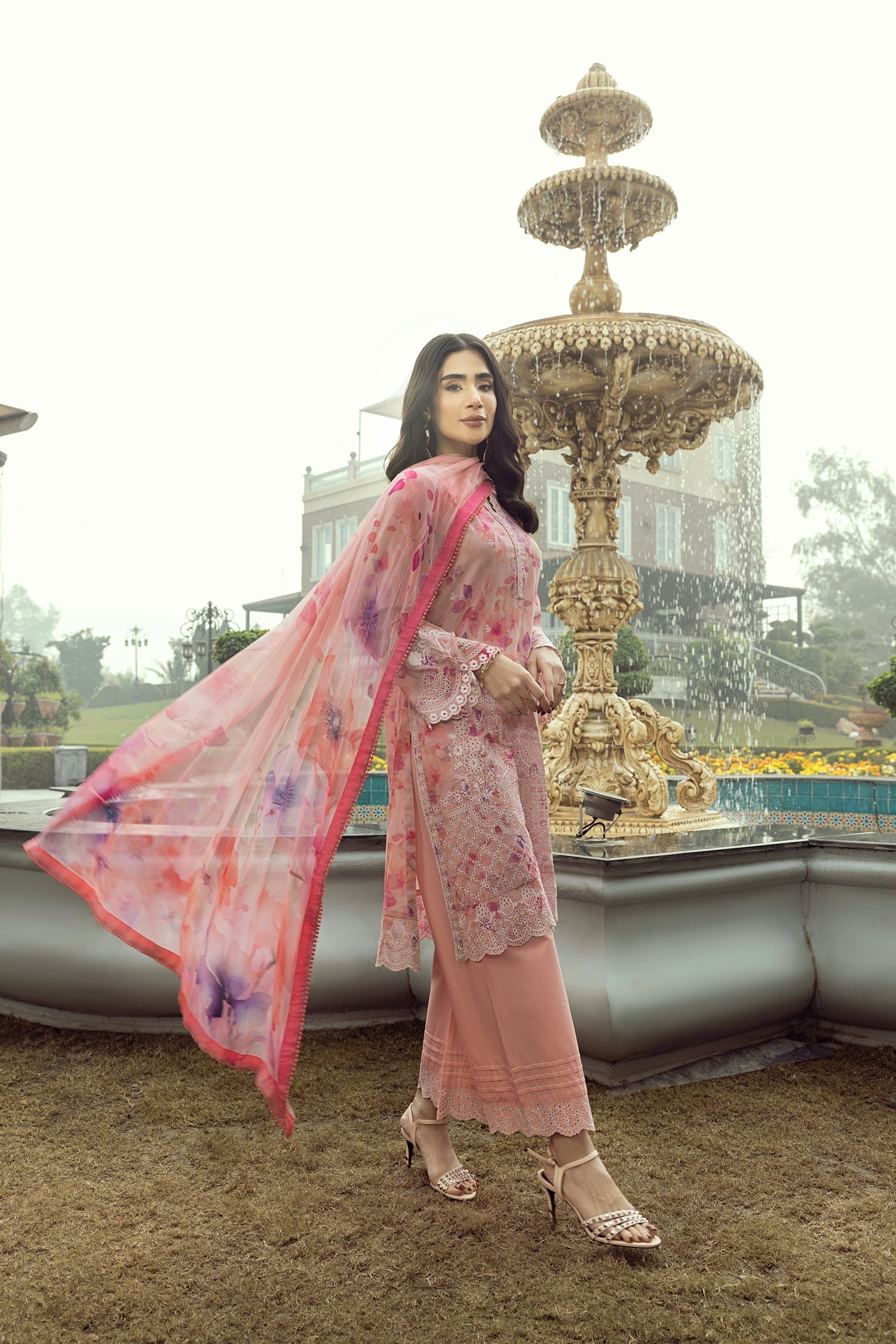 03 Piece Stitched Printed Embroidered With Printed Chiffon Dupatta