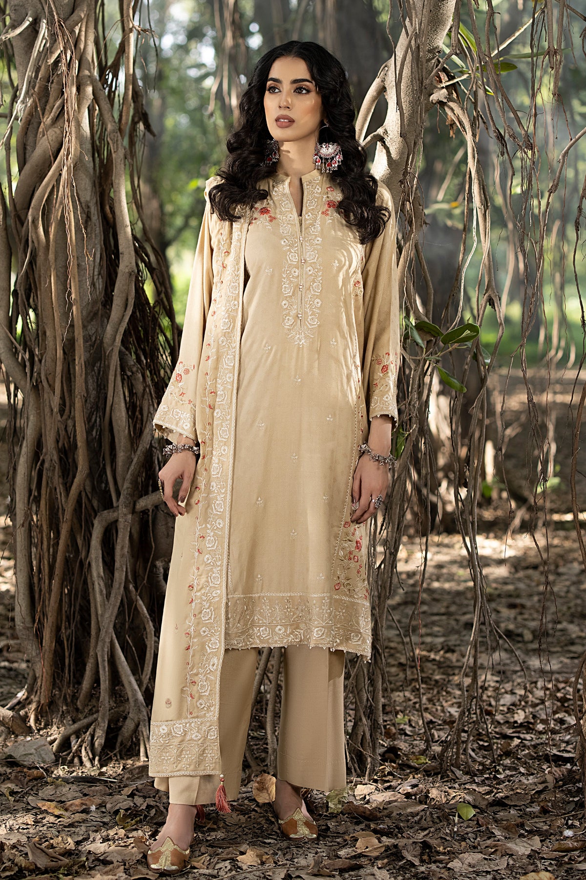 03 Piece Ready To Wear Embroidered with Fancy Shawl