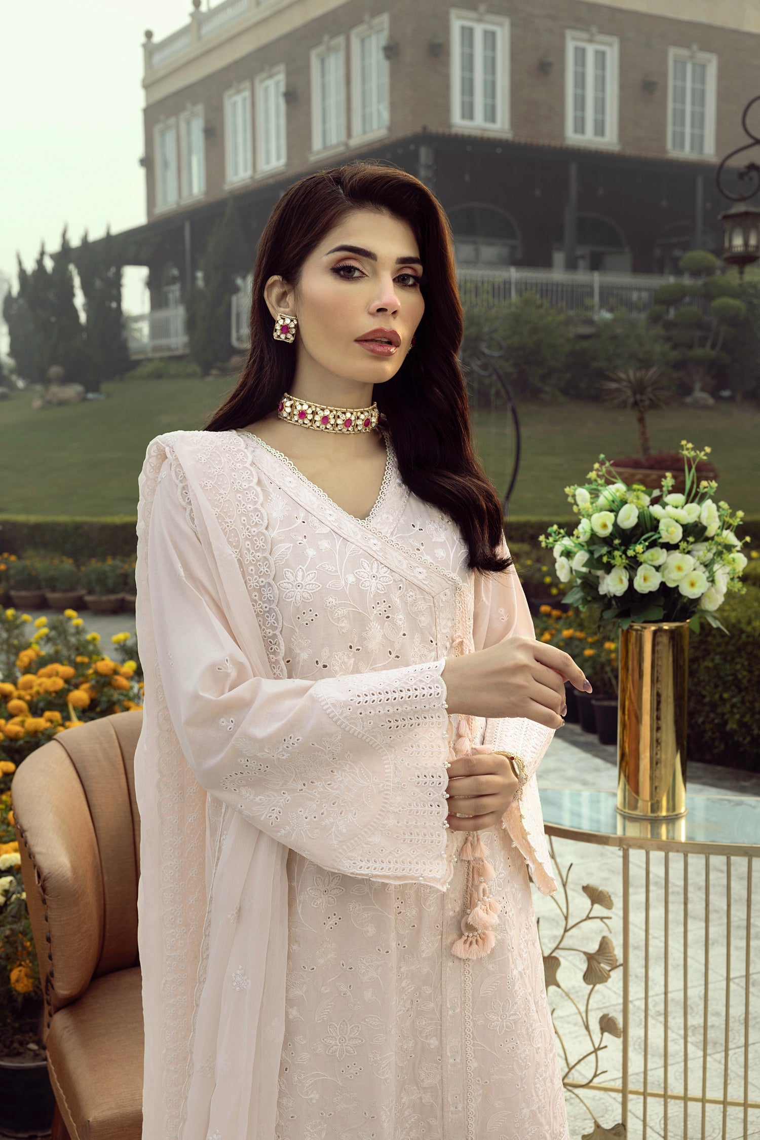 03 Piece Stitched Embroidered with Dyed Embroidered Chiffon Dupatta