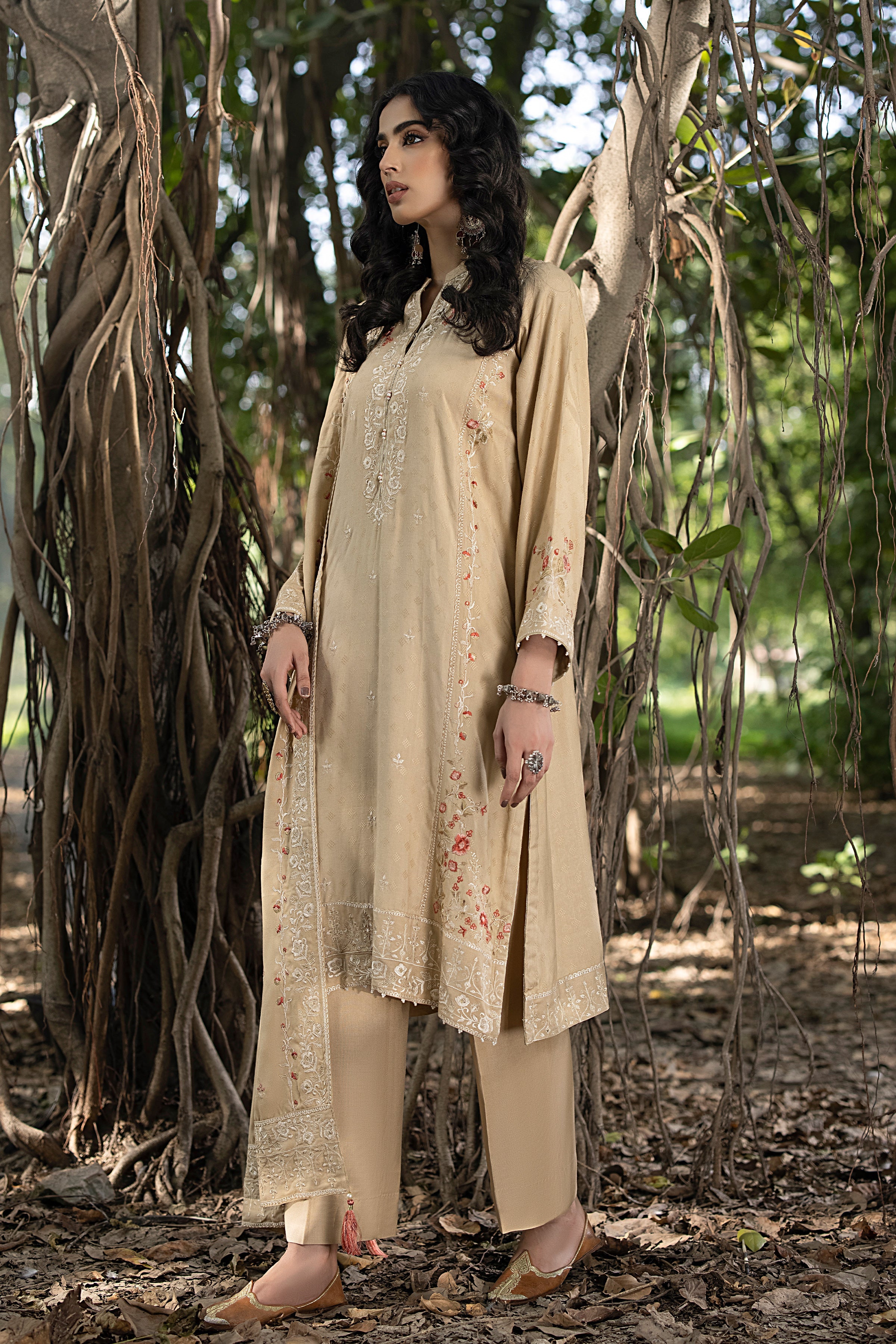 03 Piece Ready To Wear Embroidered with Fancy Shawl