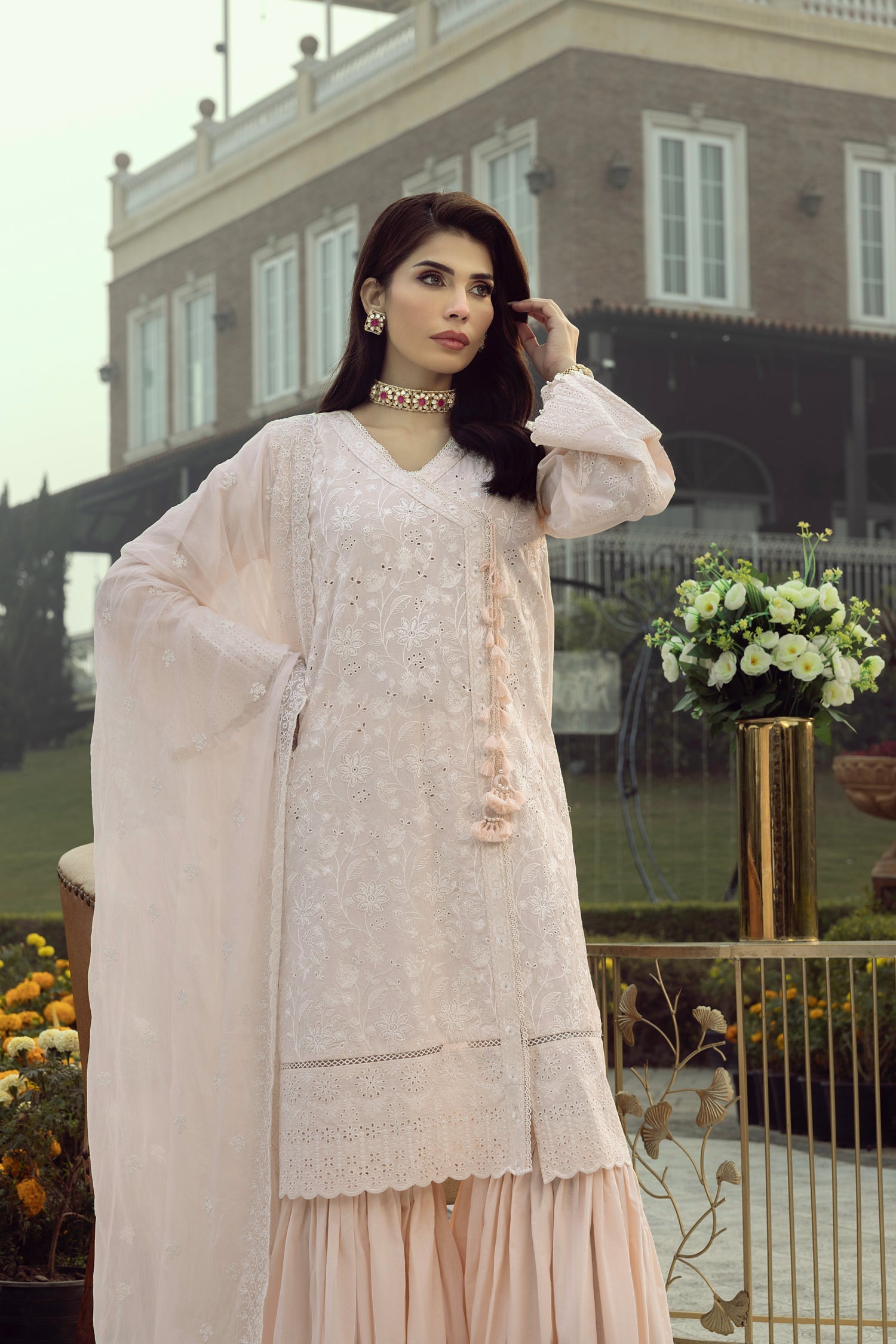 03 Piece Stitched Embroidered with Dyed Embroidered Chiffon Dupatta