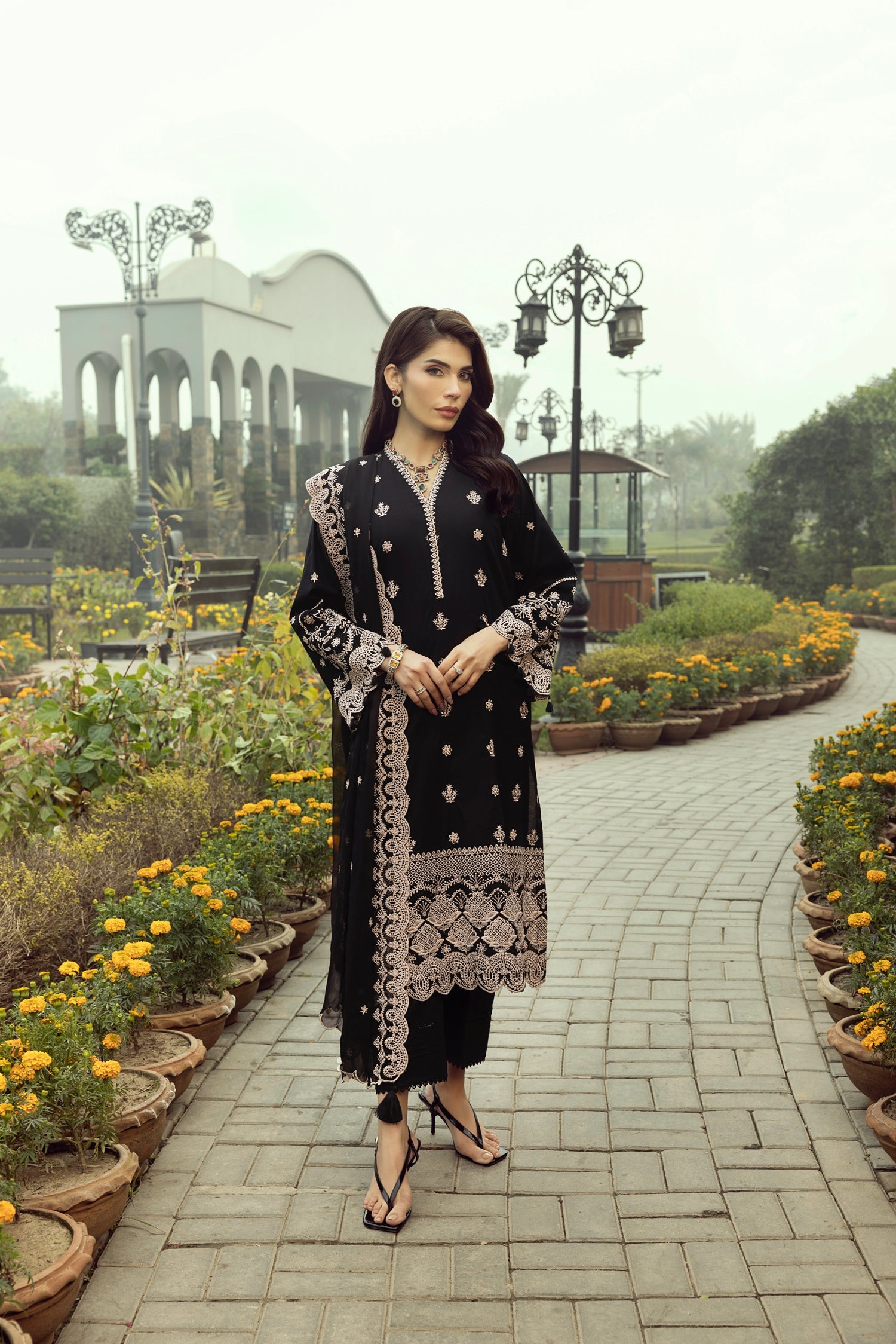 03 Piece Stitched Embroidered with Dyed Embroidered Chiffon Dupatta