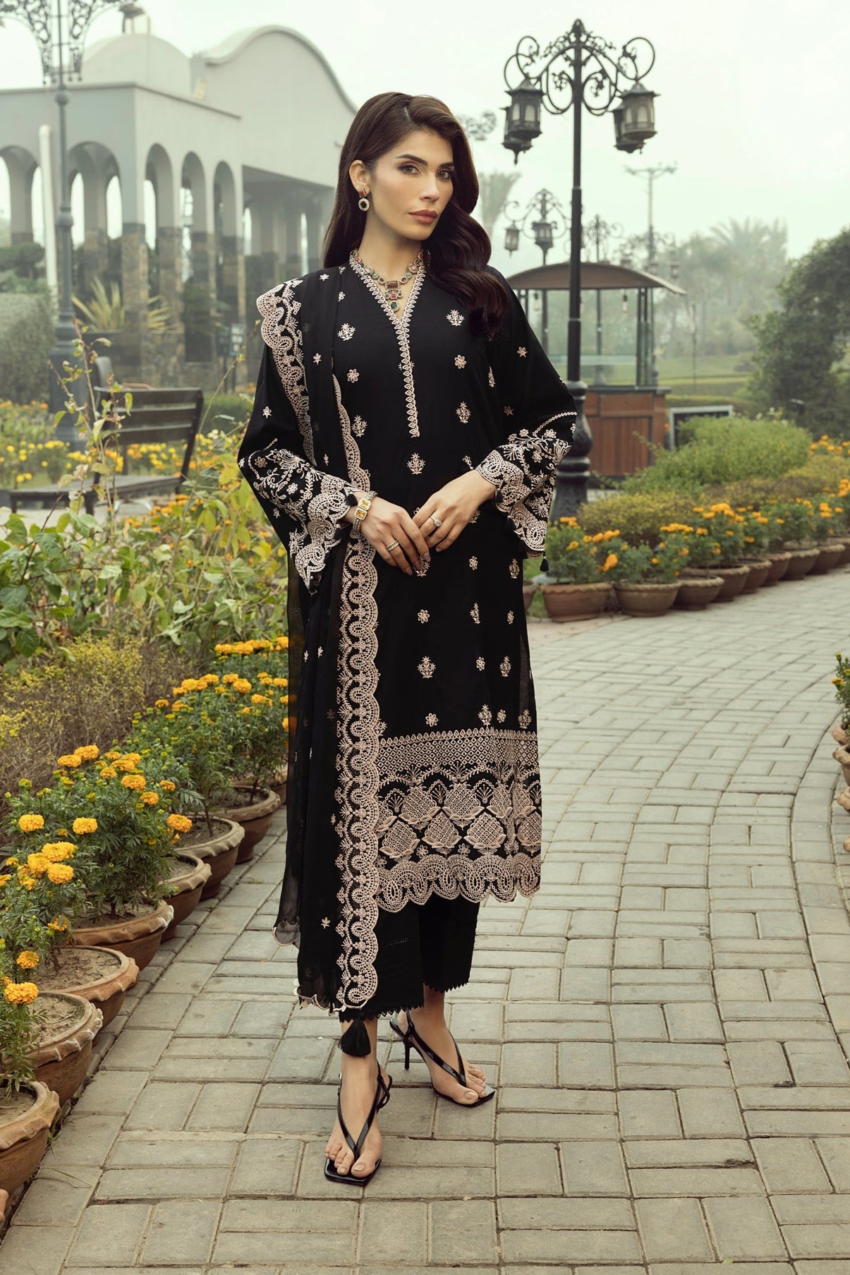 03 Piece Stitched Embroidered with Dyed Embroidered Chiffon Dupatta