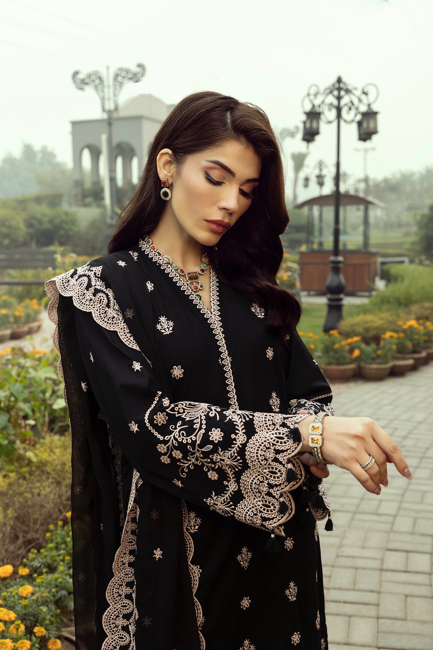 03 Piece Stitched Embroidered with Dyed Embroidered Chiffon Dupatta