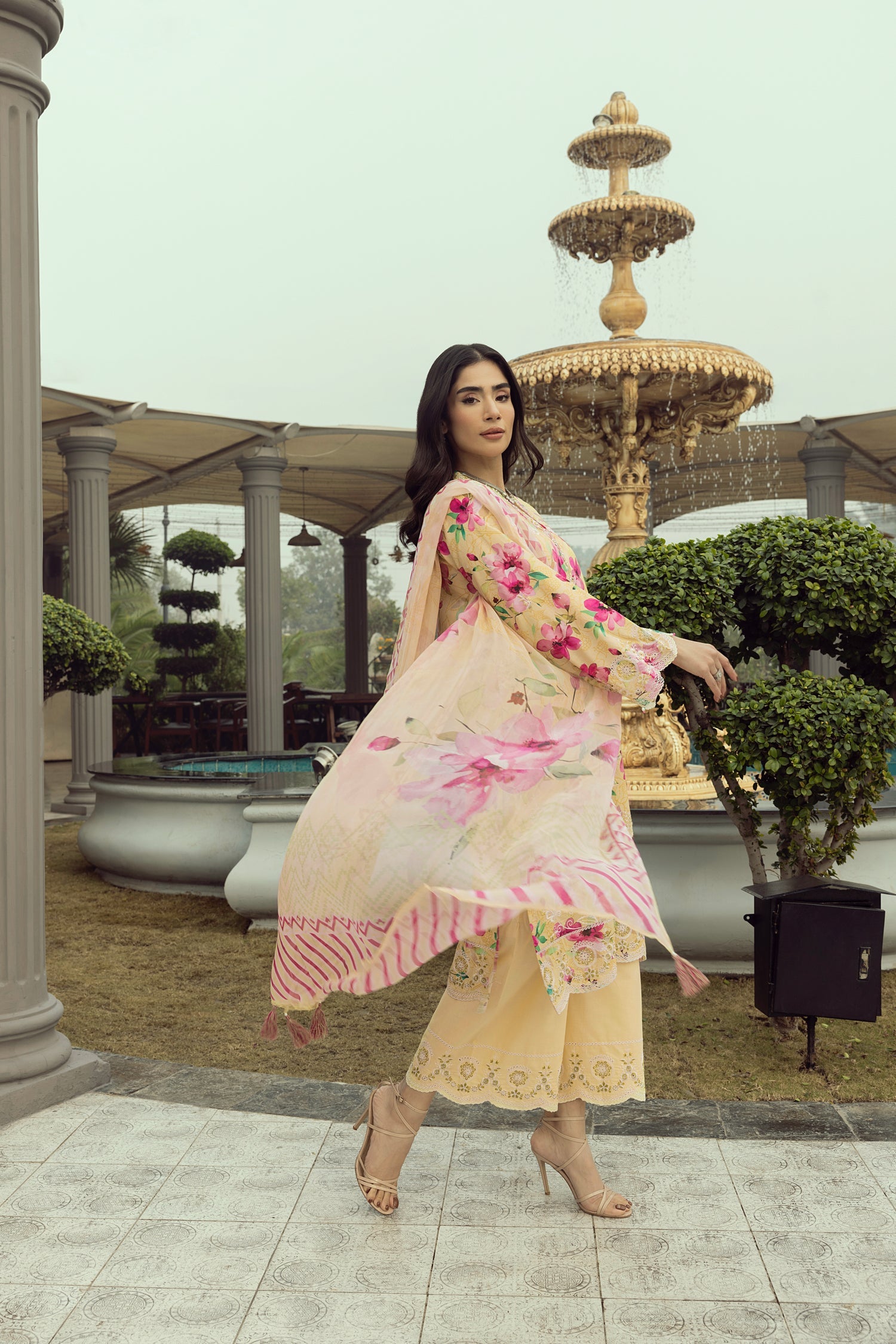 03 Piece Stitched Printed Embroidered With Printed Chiffon Dupatta