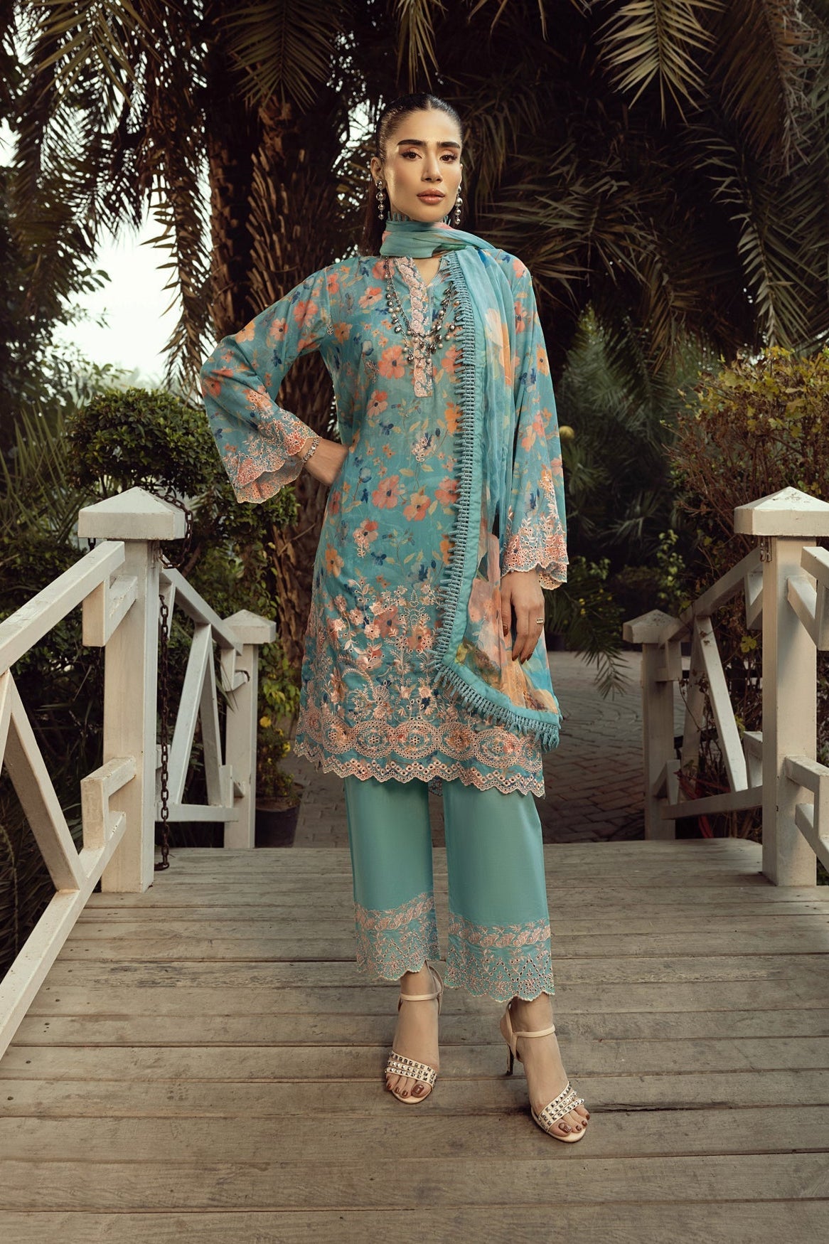 03 Piece Stitched Printed Embroidered With Printed Chiffon Dupatta
