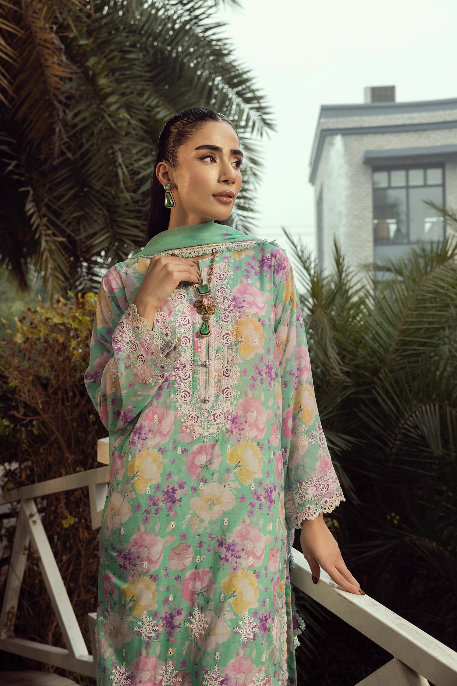 03 Piece Stitched Printed Embroidered With Printed Chiffon Dupatta