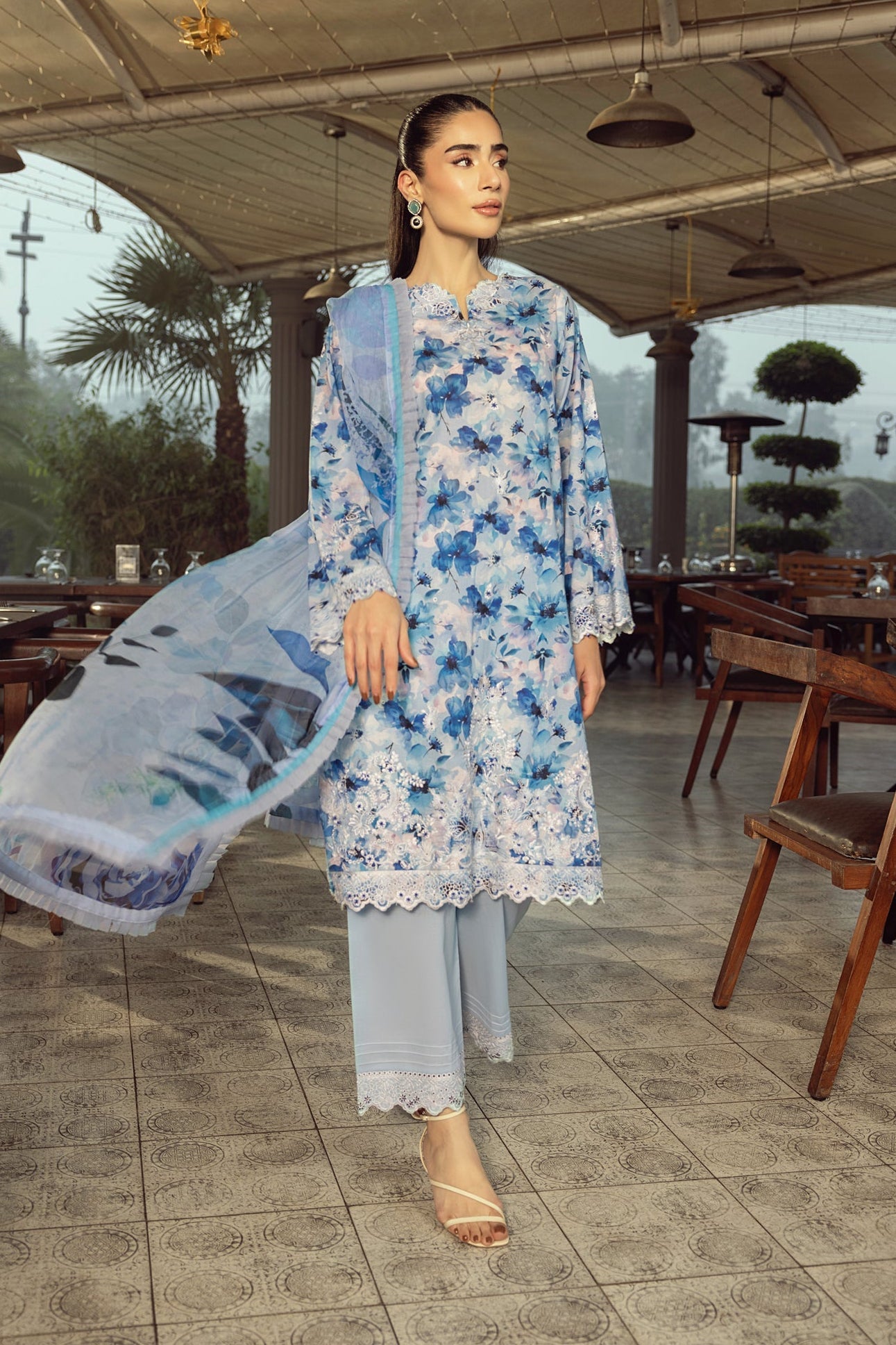 03 Piece Stitched Printed Embroidered With Printed Chiffon Dupatta
