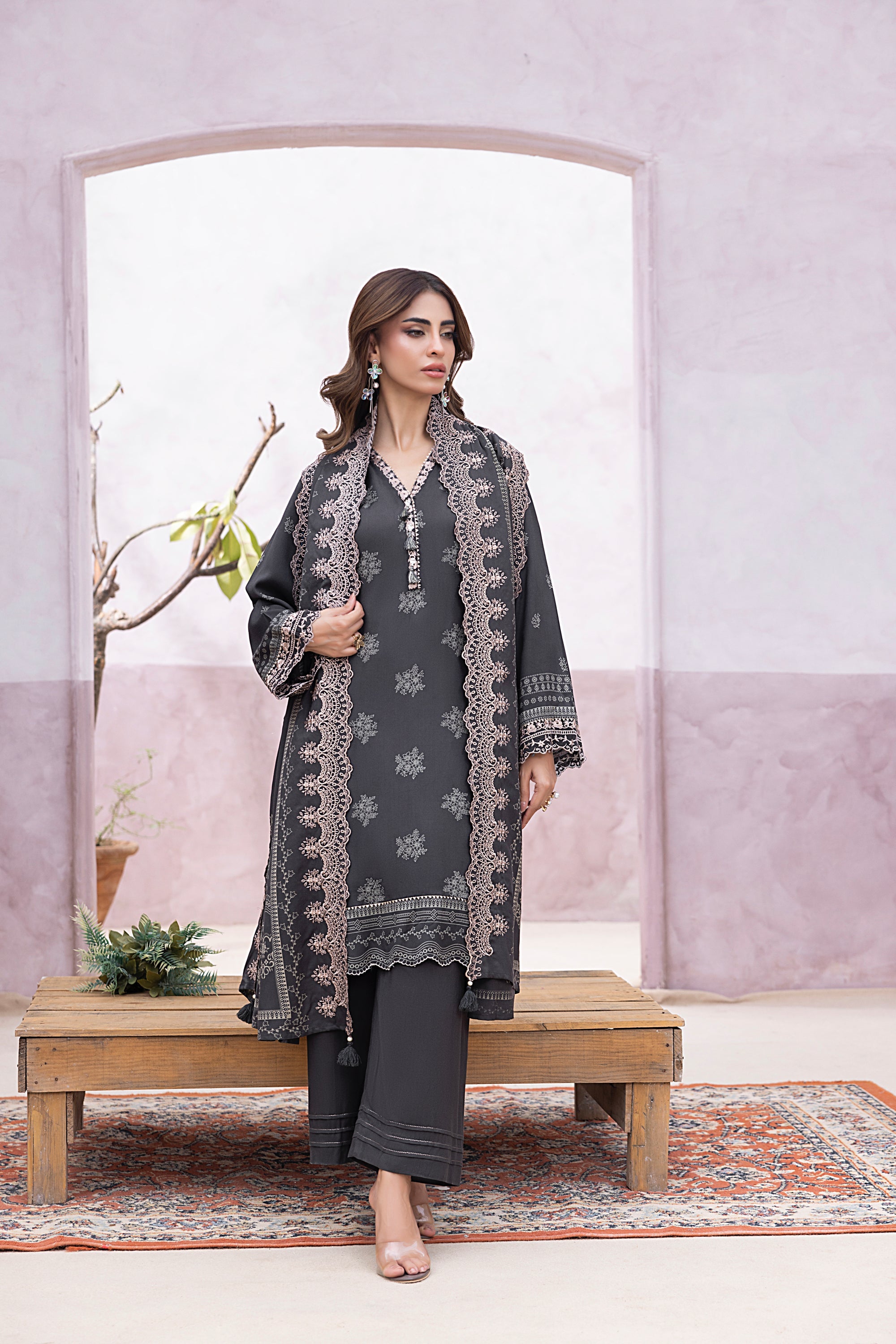 03 Piece Stitched Printed Embroidered Cashmi Wool