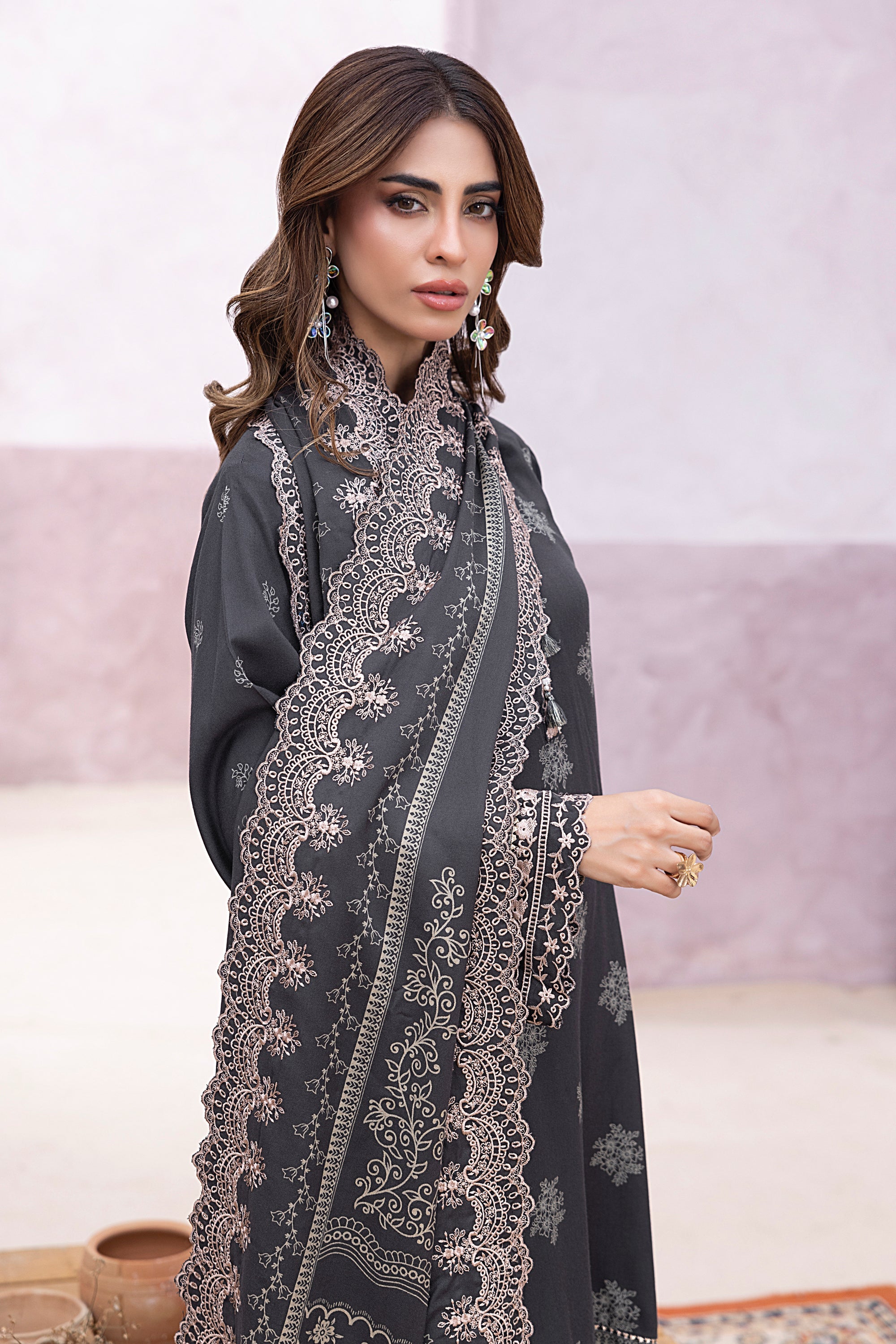 03 Piece Stitched Printed Embroidered Cashmi Wool
