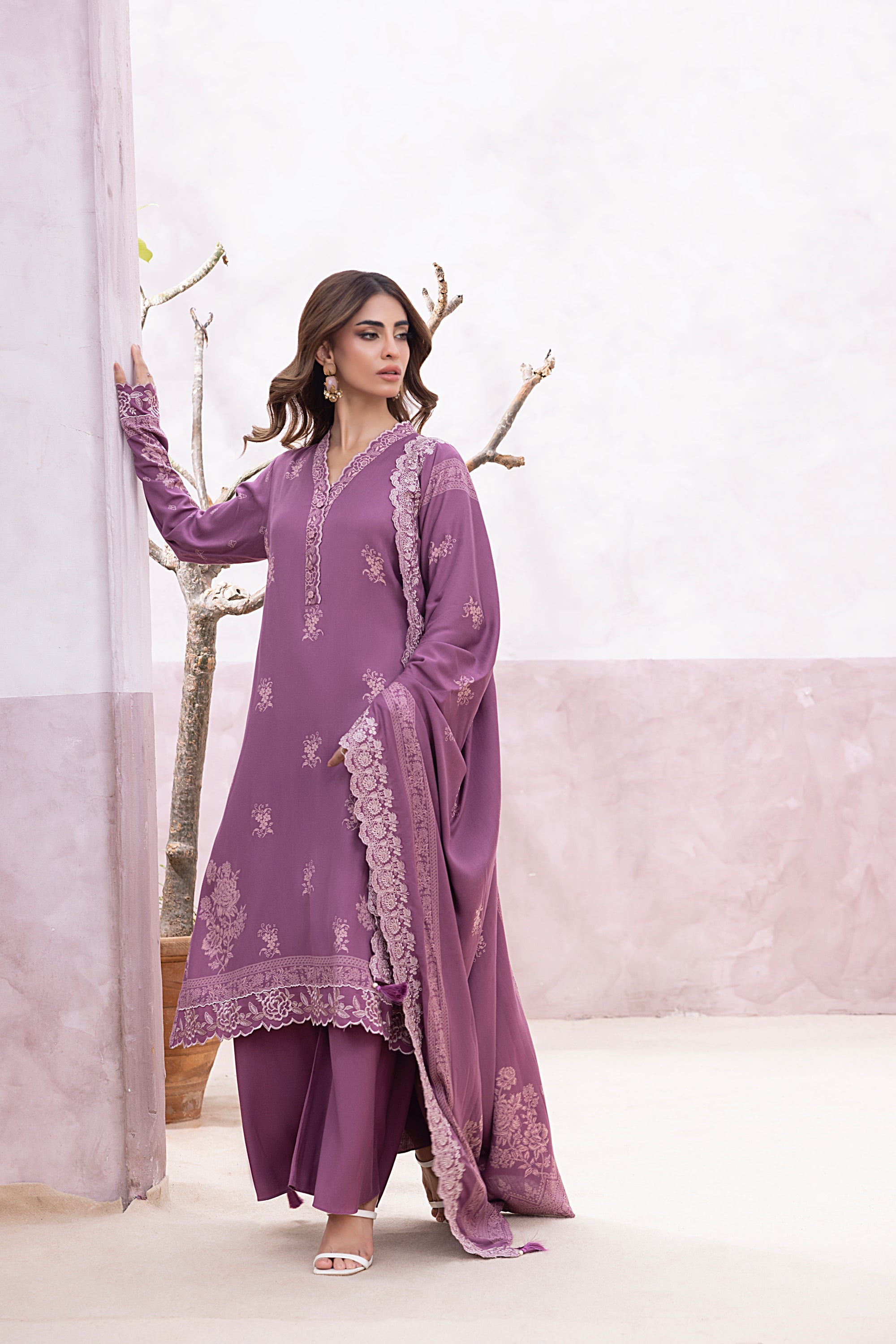 03 Piece Stitched Printed Embroidered Cashmi Wool