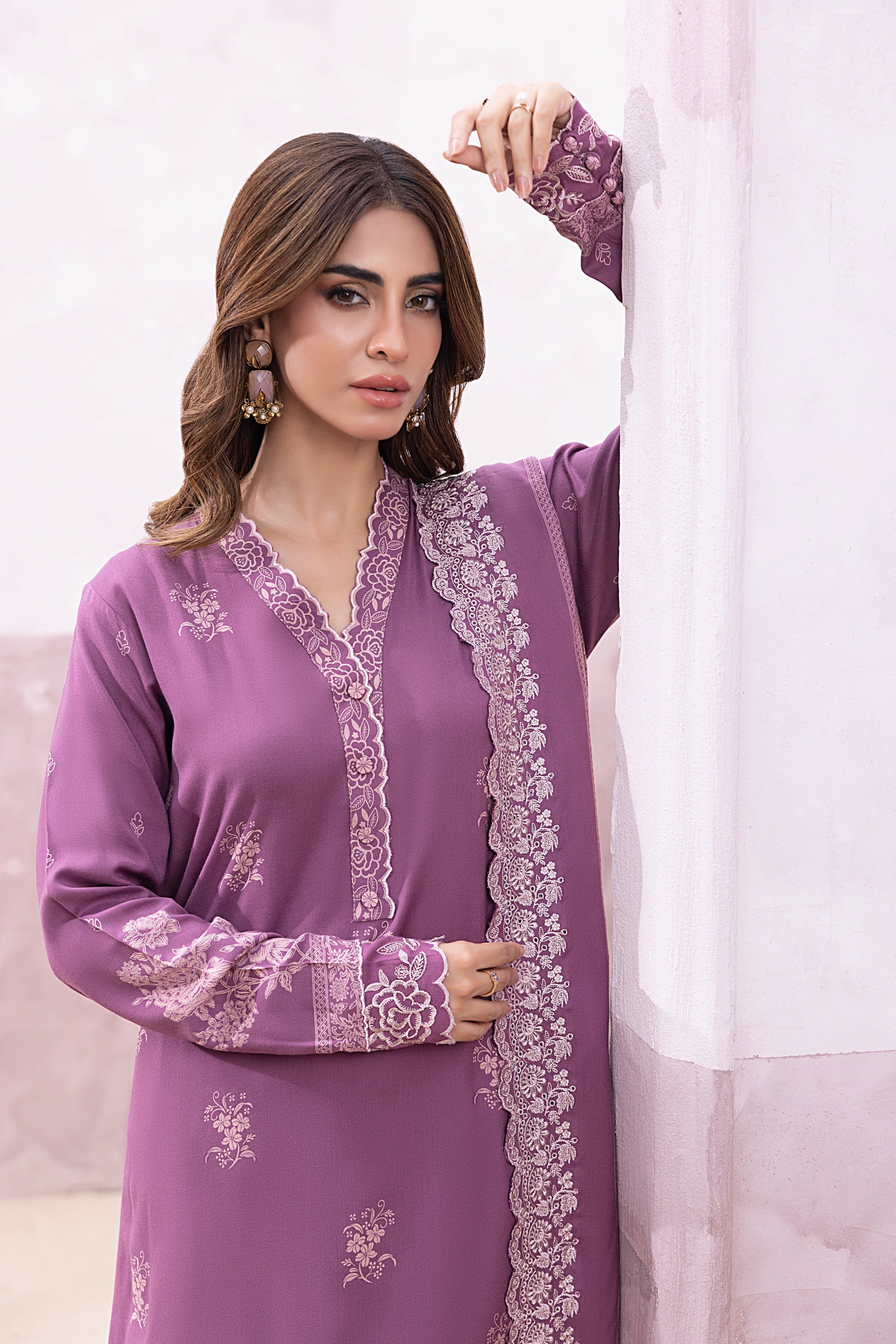 03 Piece Stitched Printed Embroidered Cashmi Wool