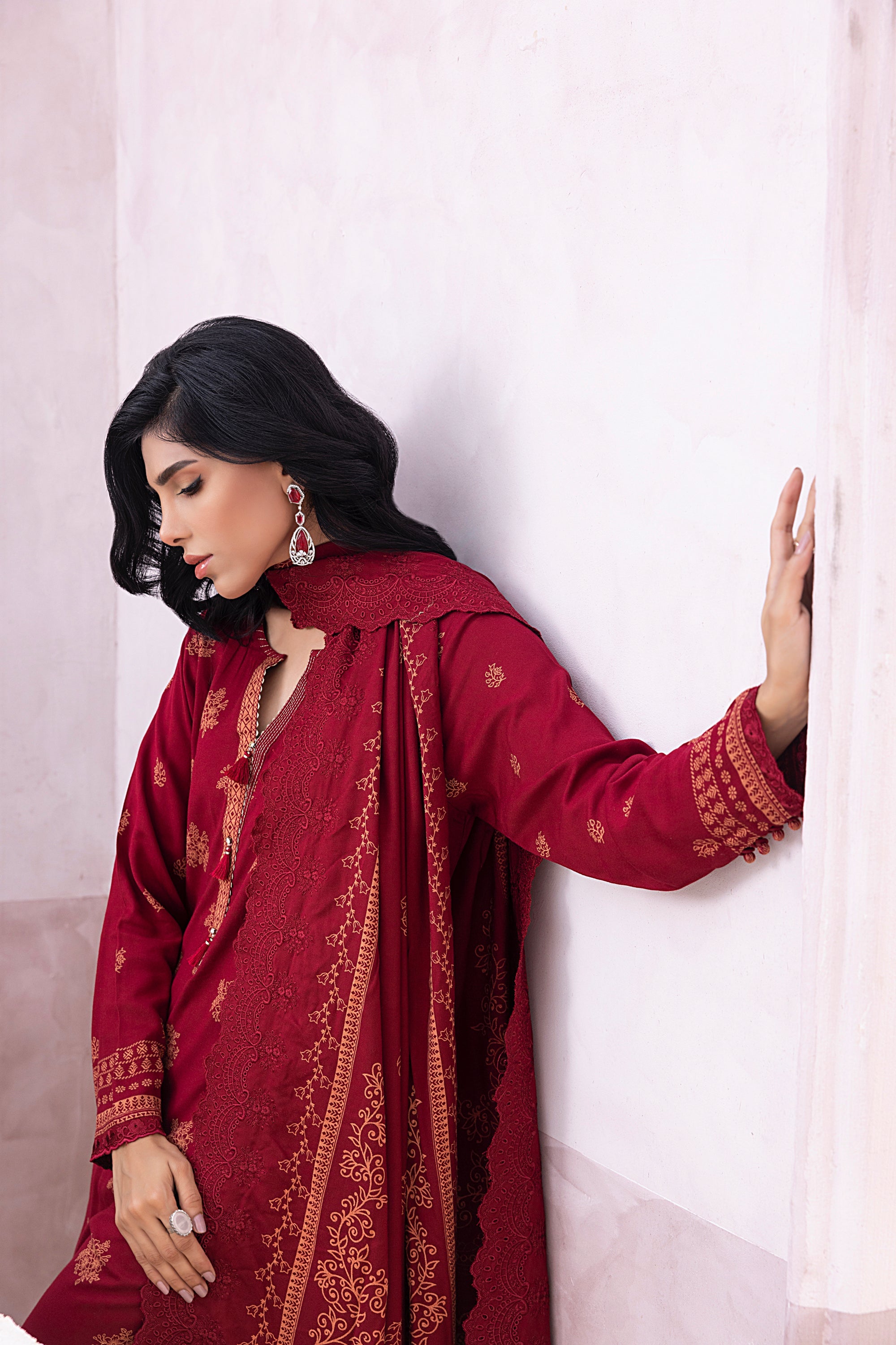 03 Piece Stitched Printed Embroidered Cashmi Wool