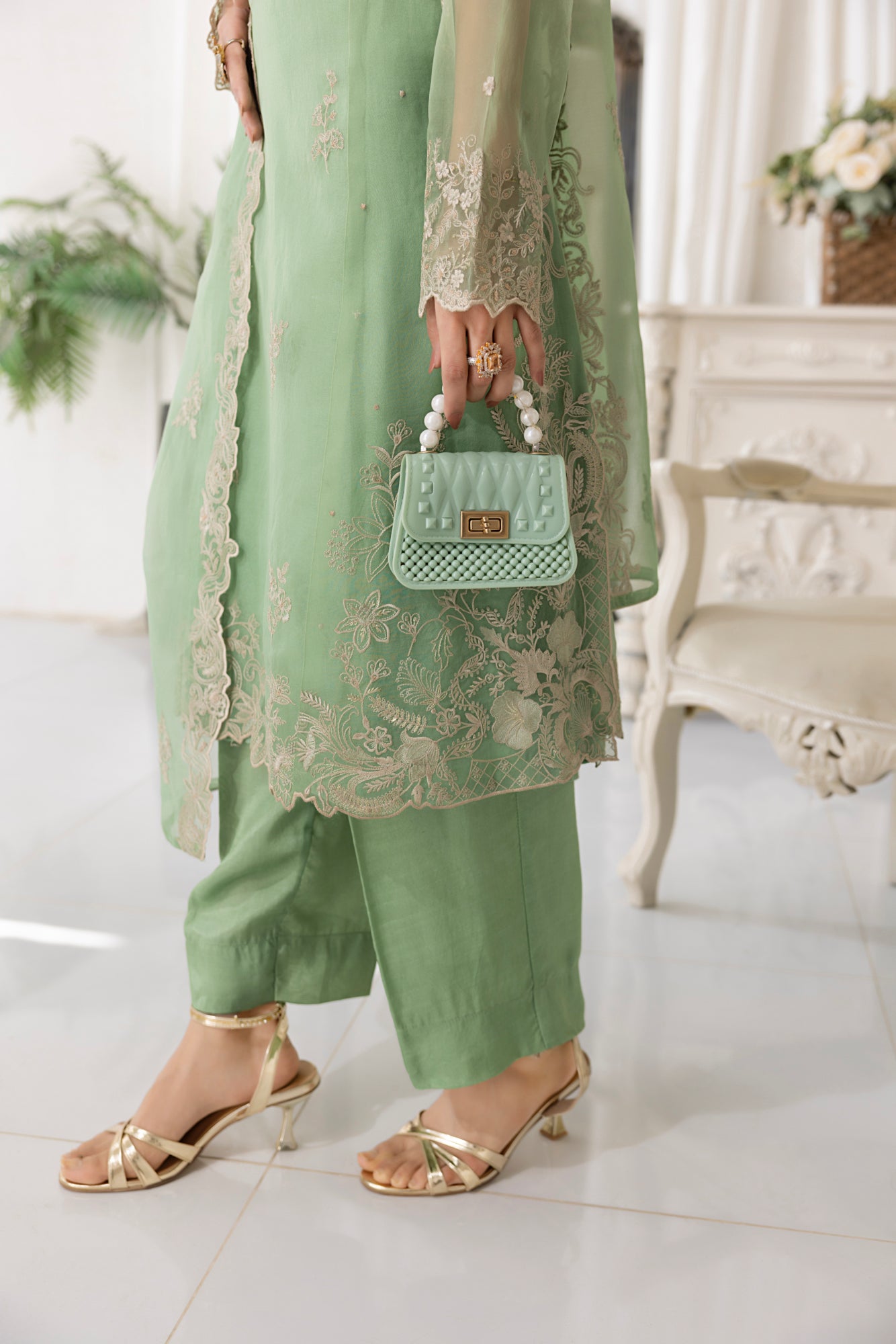 03 Piece Ready to wear Embroidered Organza