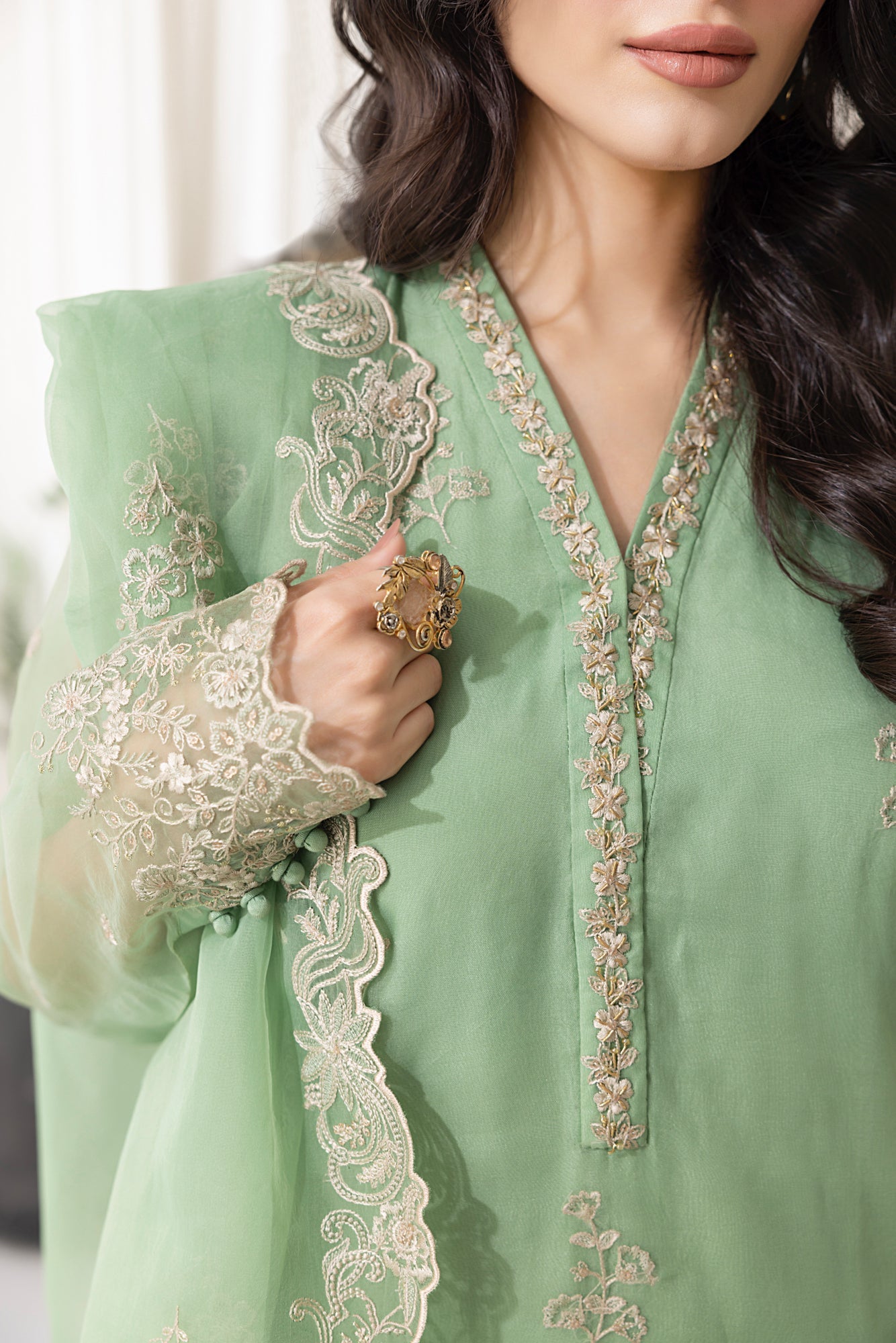 03 Piece Ready to wear Embroidered Organza