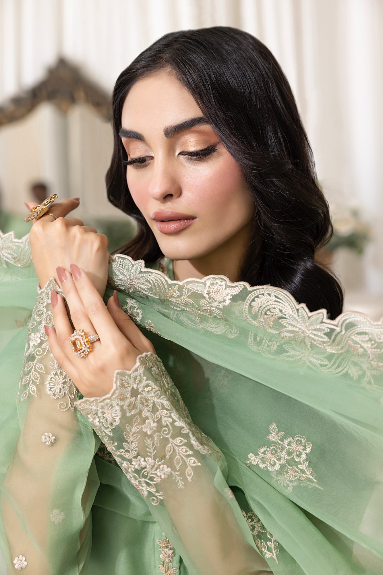03 Piece Ready to wear Embroidered Organza