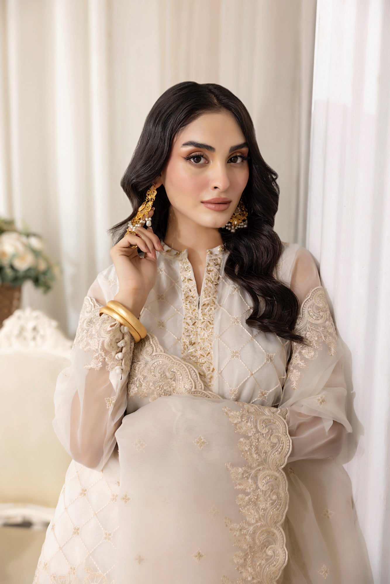 03 Piece Ready to wear Embroidered Organza