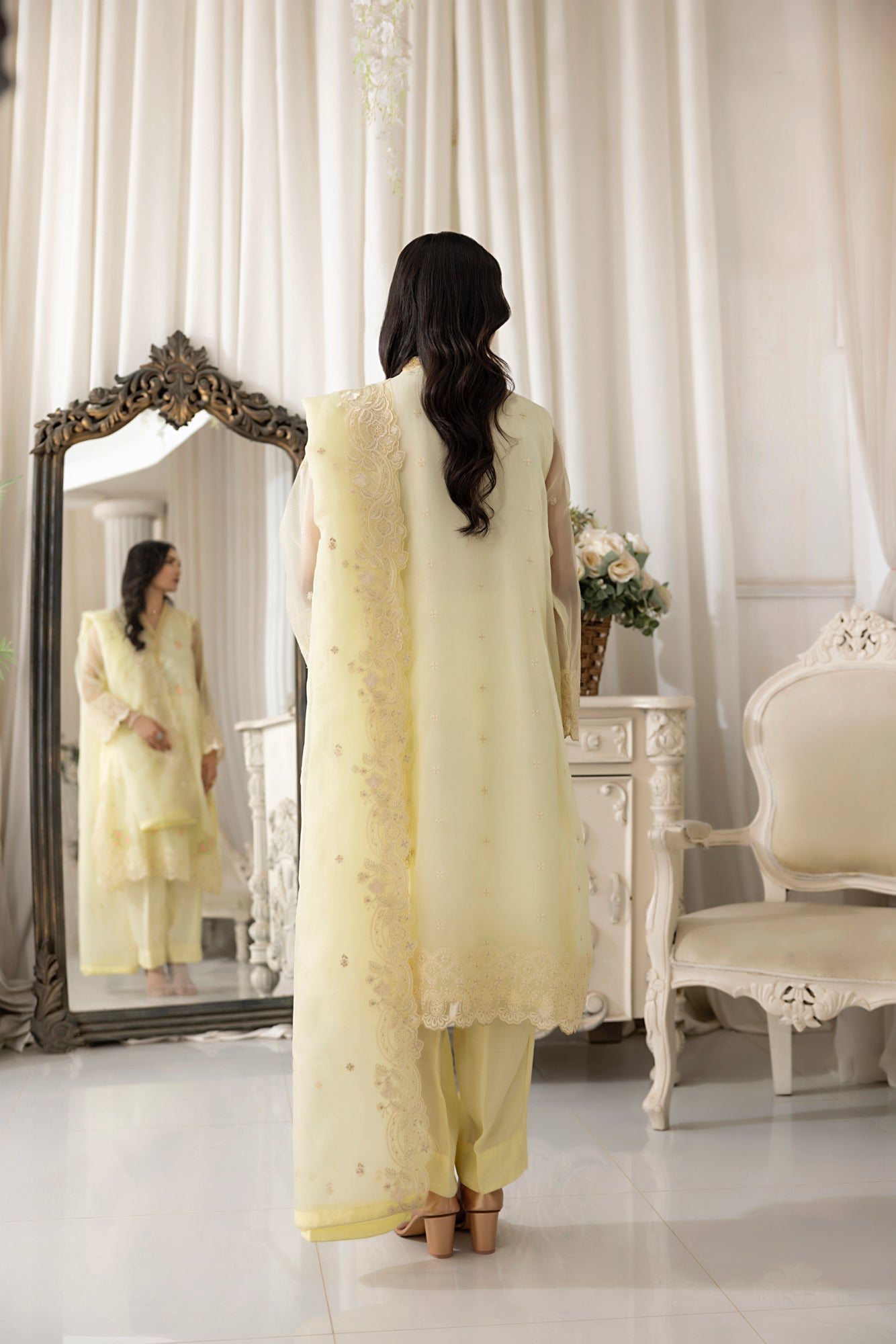 03 Piece Ready to wear Embroidered Organza