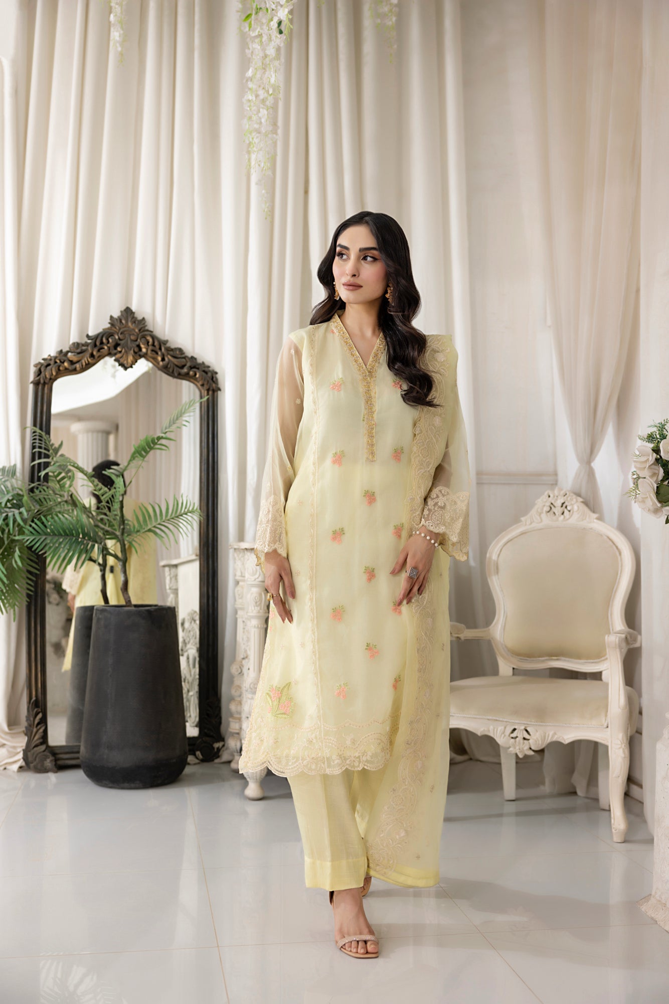 03 Piece Ready to wear Embroidered Organza