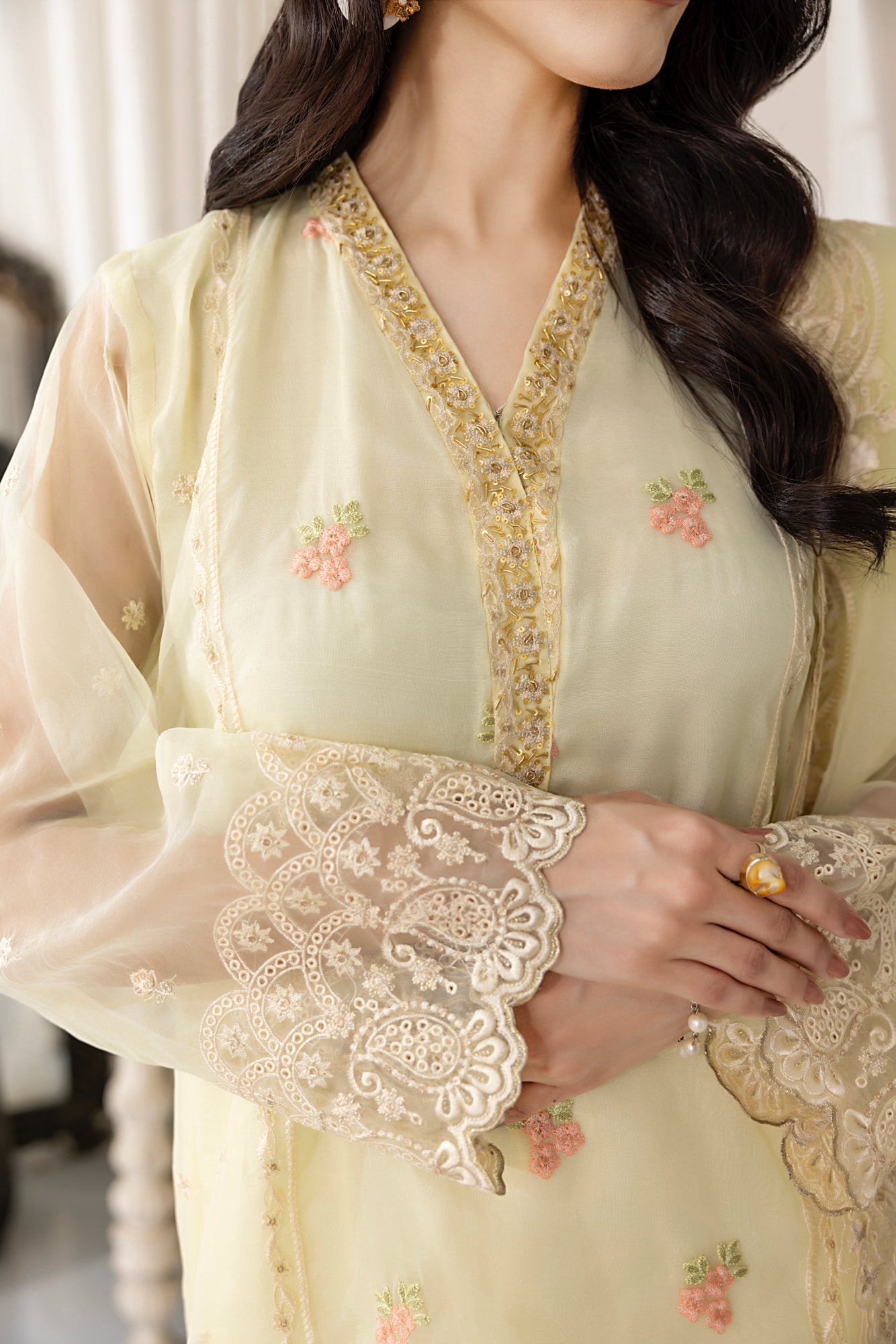 03 Piece Ready to wear Embroidered Organza