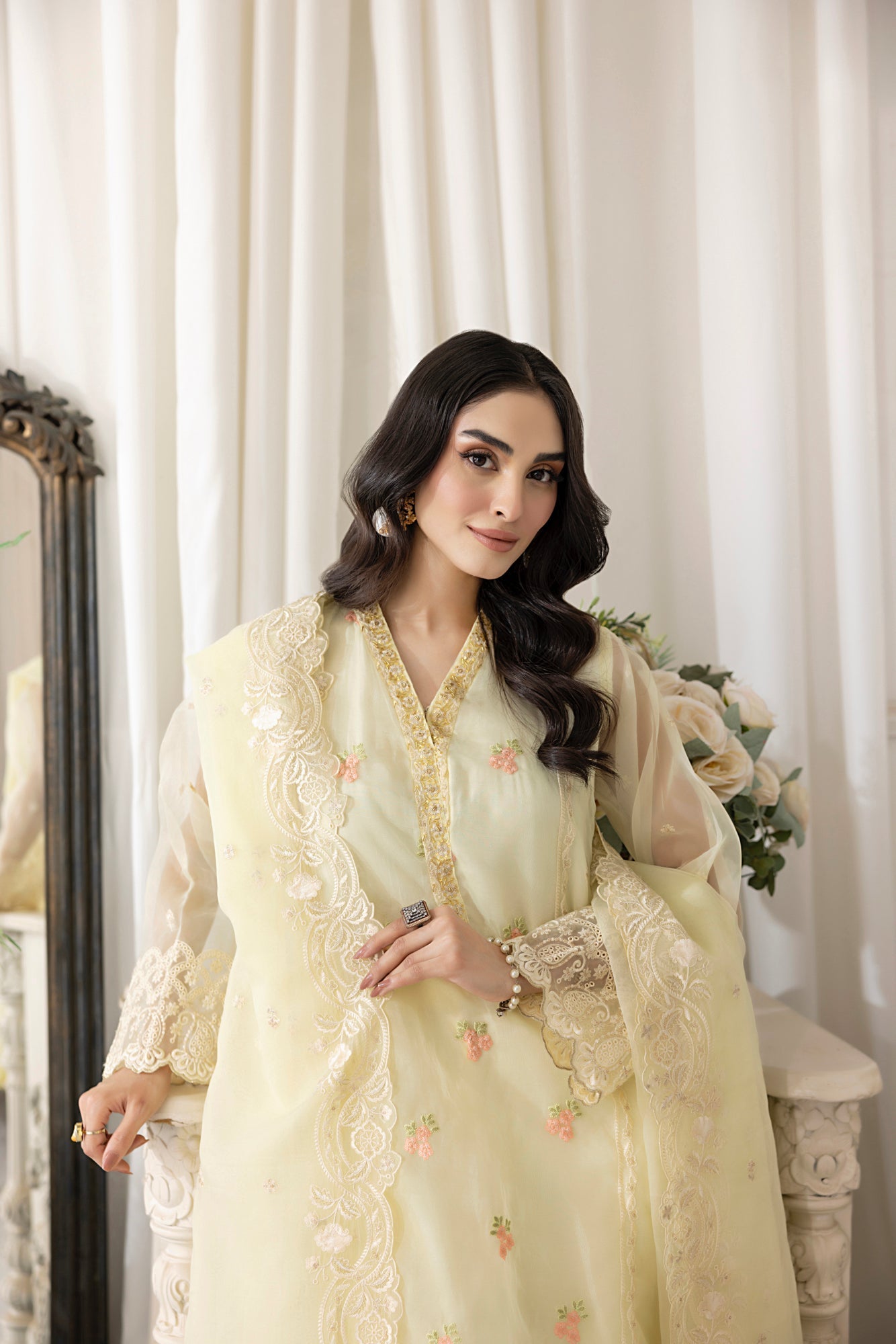 03 Piece Ready to wear Embroidered Organza