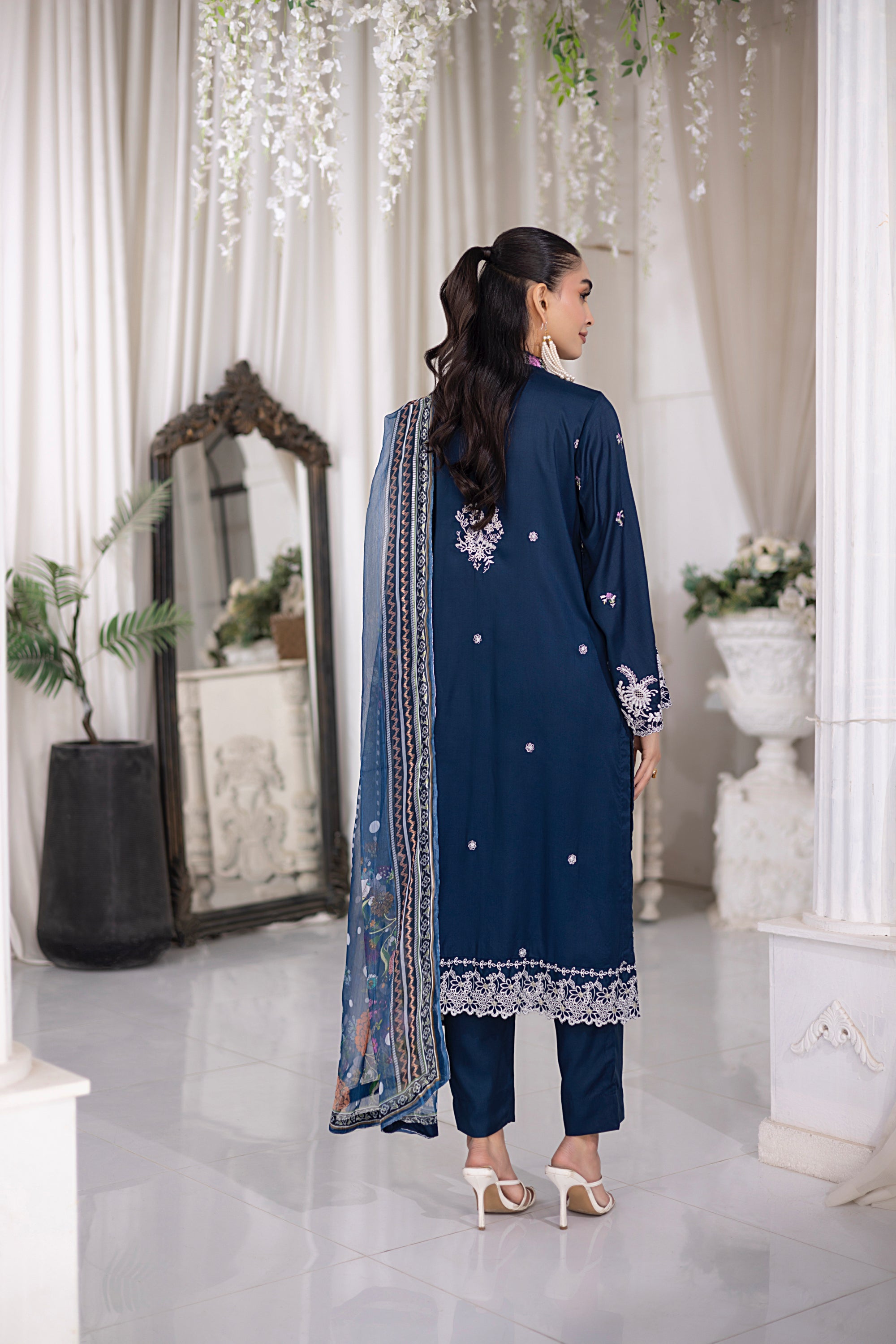 03 Piece Ready to wear Embroidered Raw Silk With Printed Polyester Chiffon Dupatta