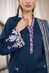 03 Piece Ready to wear Embroidered Raw Silk With Printed Polyester Chiffon Dupatta