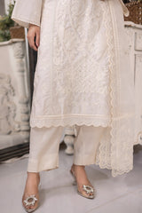 03 Piece Ready to wear Embroidered Raw Silk With Printed Polyester Chiffon Dupatta